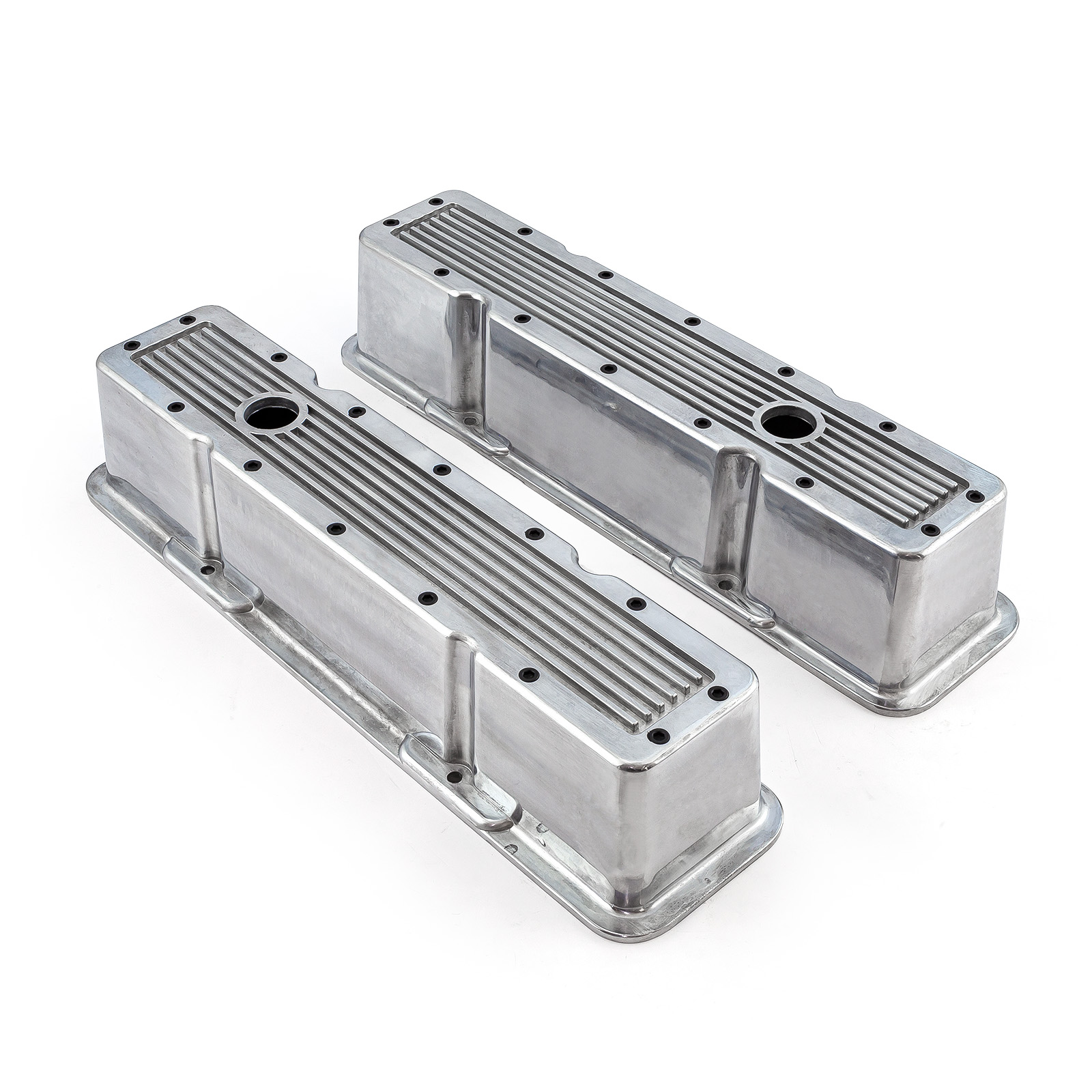 Speedmaster® PCE314.1070.08 Chevy SBC 350 Polished Ribbed Aluminum Valve Covers - Tall w/Hole