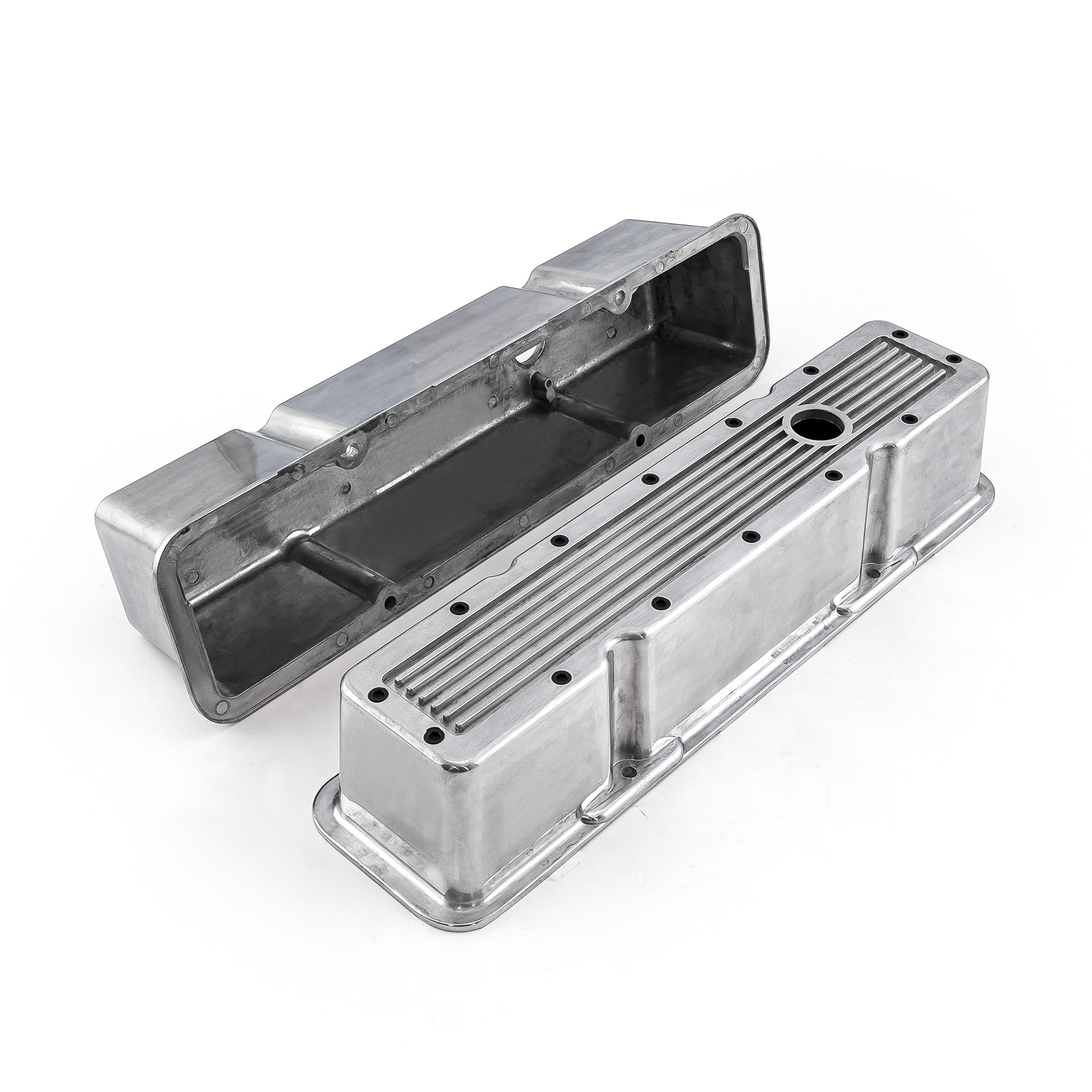 Speedmaster® PCE314.1070.08 Chevy SBC 350 Polished Ribbed Aluminum Valve Covers - Tall w/Hole