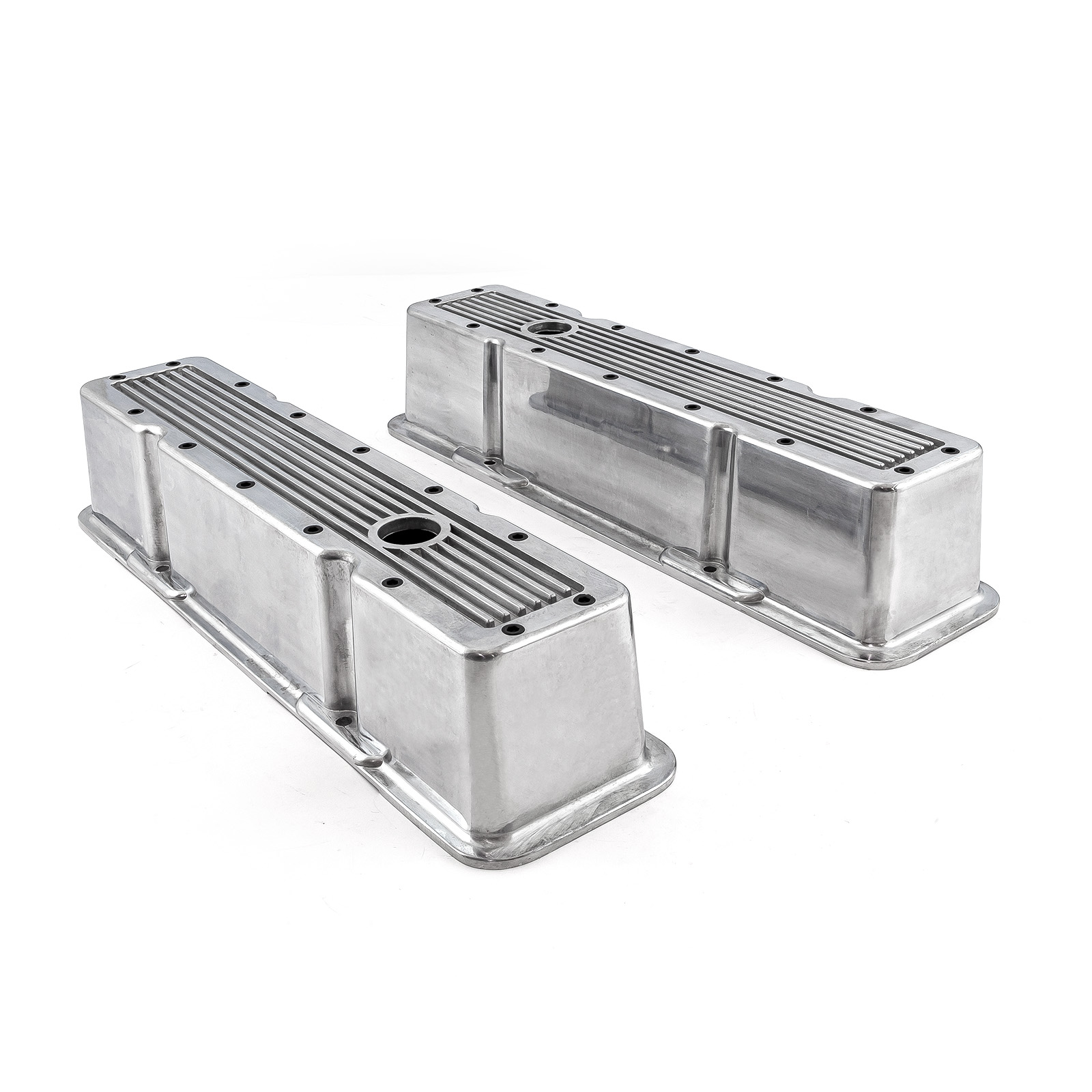 Speedmaster® PCE314.1070.08 Chevy SBC 350 Polished Ribbed Aluminum Valve Covers - Tall w/Hole