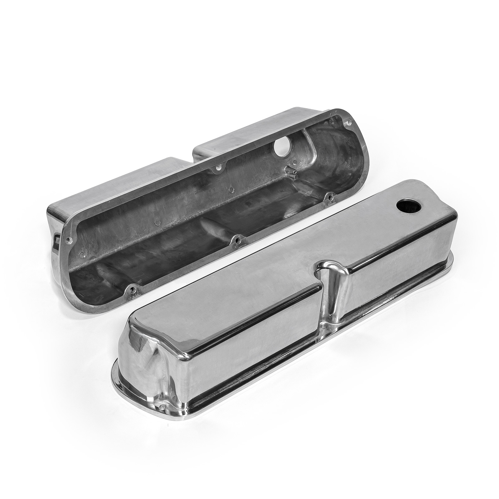 Speedmaster® PCE314.1083.01 Ford SB 289 302 351 Windsor Polished Aluminum Plain Valve Covers - Tall w/ Hole