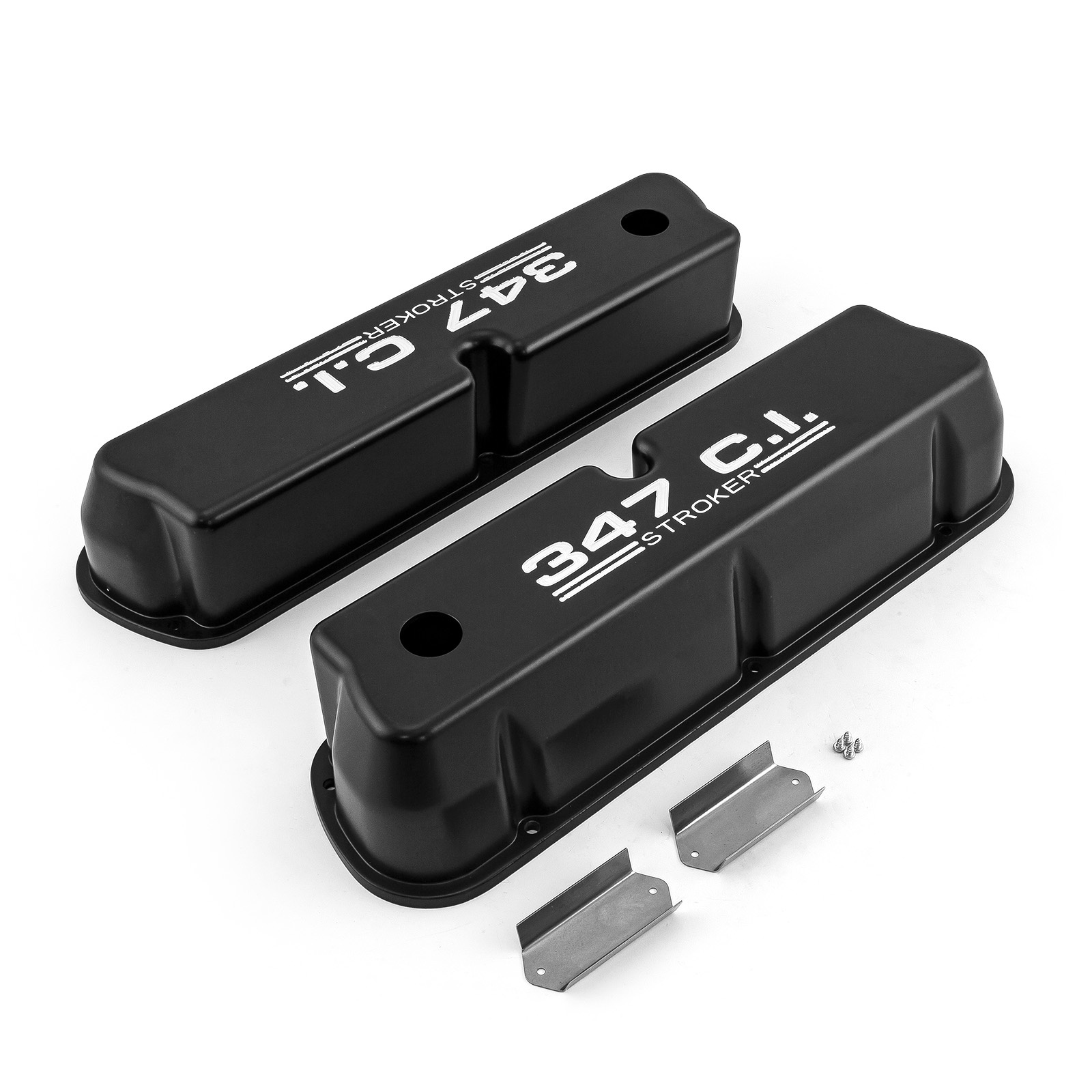 Speedmaster® PCE314.1083.03 Ford SB 289 302 351 Windsor "347ci." Black Aluminum Valve Covers Tall w/Hole