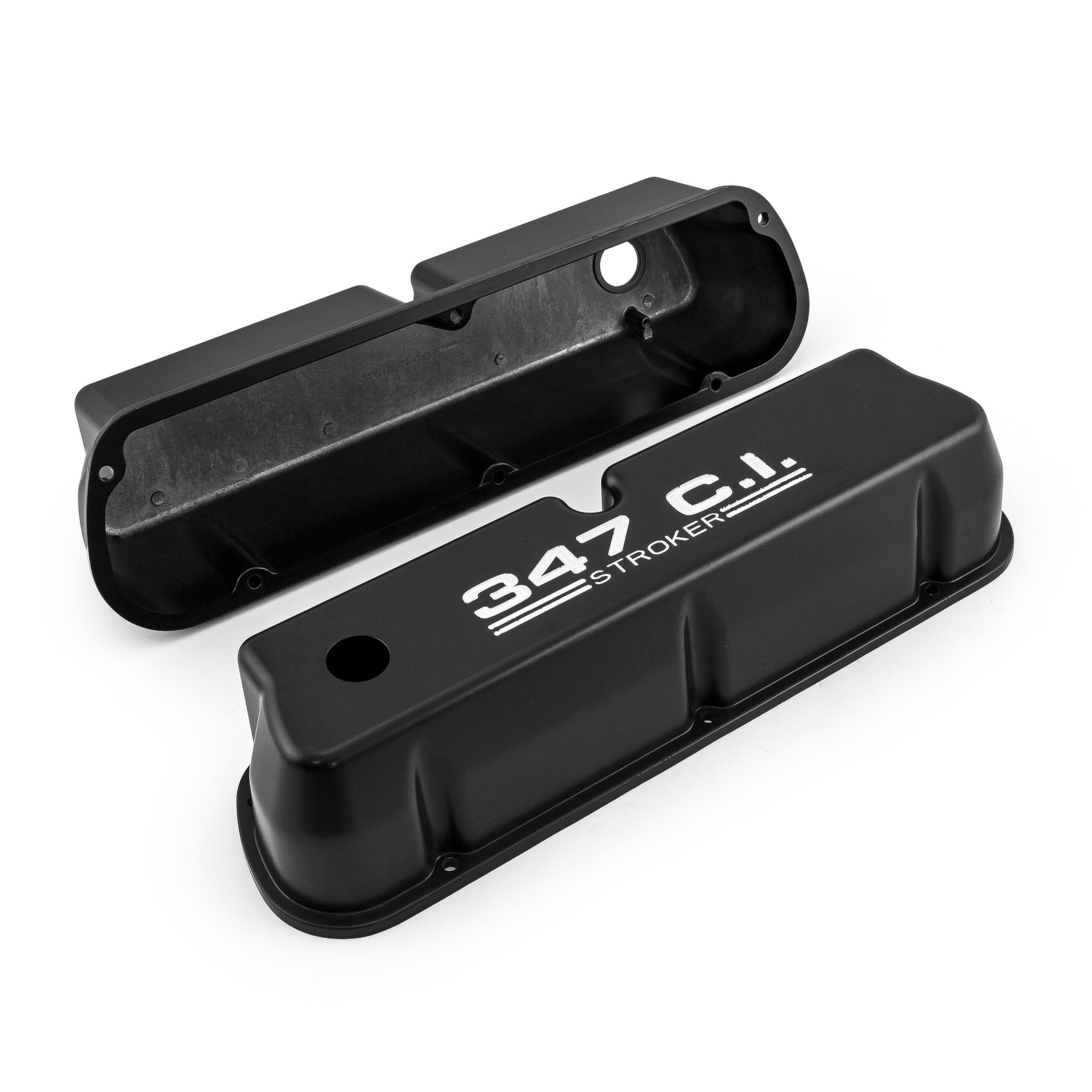 Speedmaster® PCE314.1083.03 Ford SB 289 302 351 Windsor "347ci." Black Aluminum Valve Covers Tall w/Hole