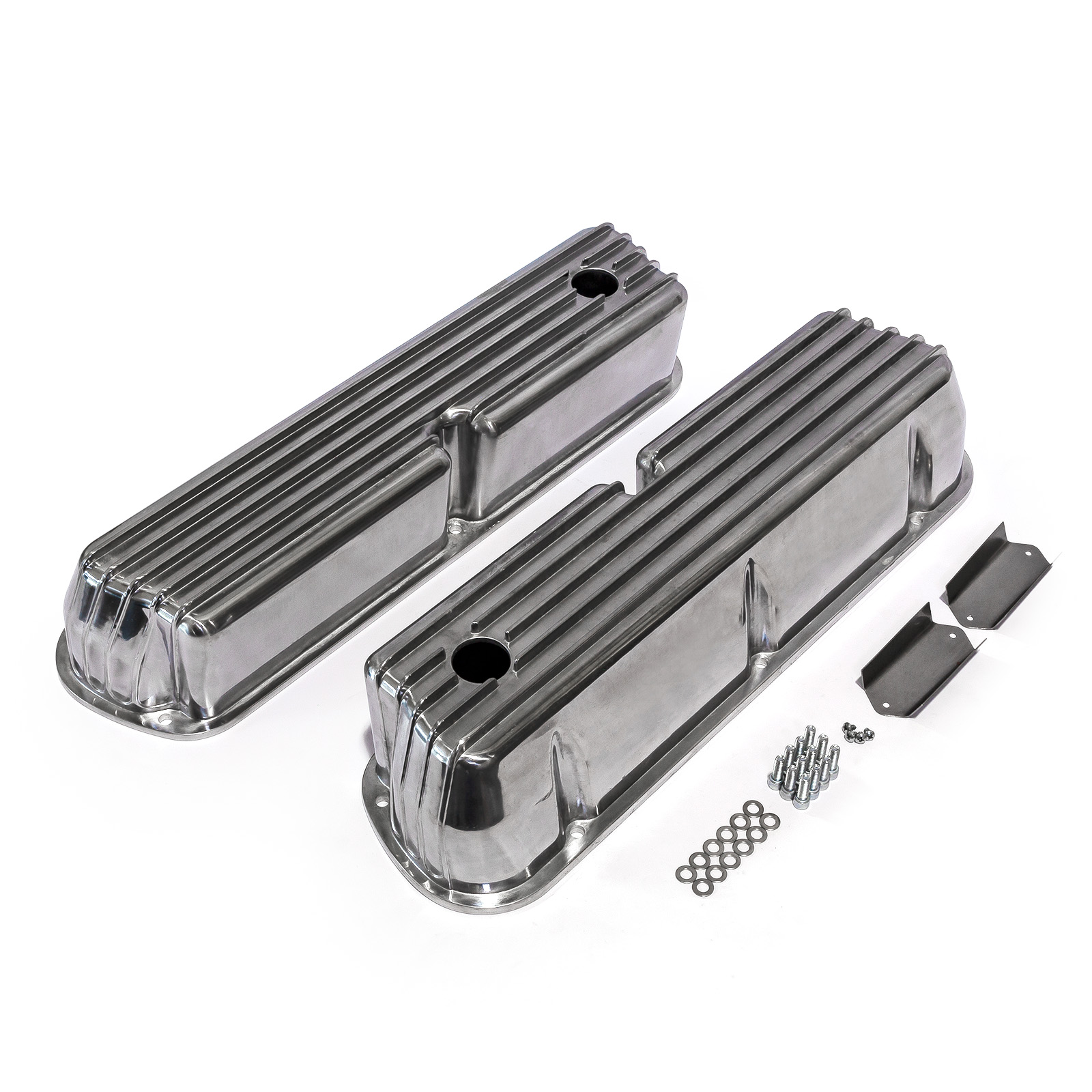 Speedmaster® PCE314.1083.08 Ford SB 289 302 351 Windsor Nostalgic Finned Aluminum Valve Covers Tall w/Hole