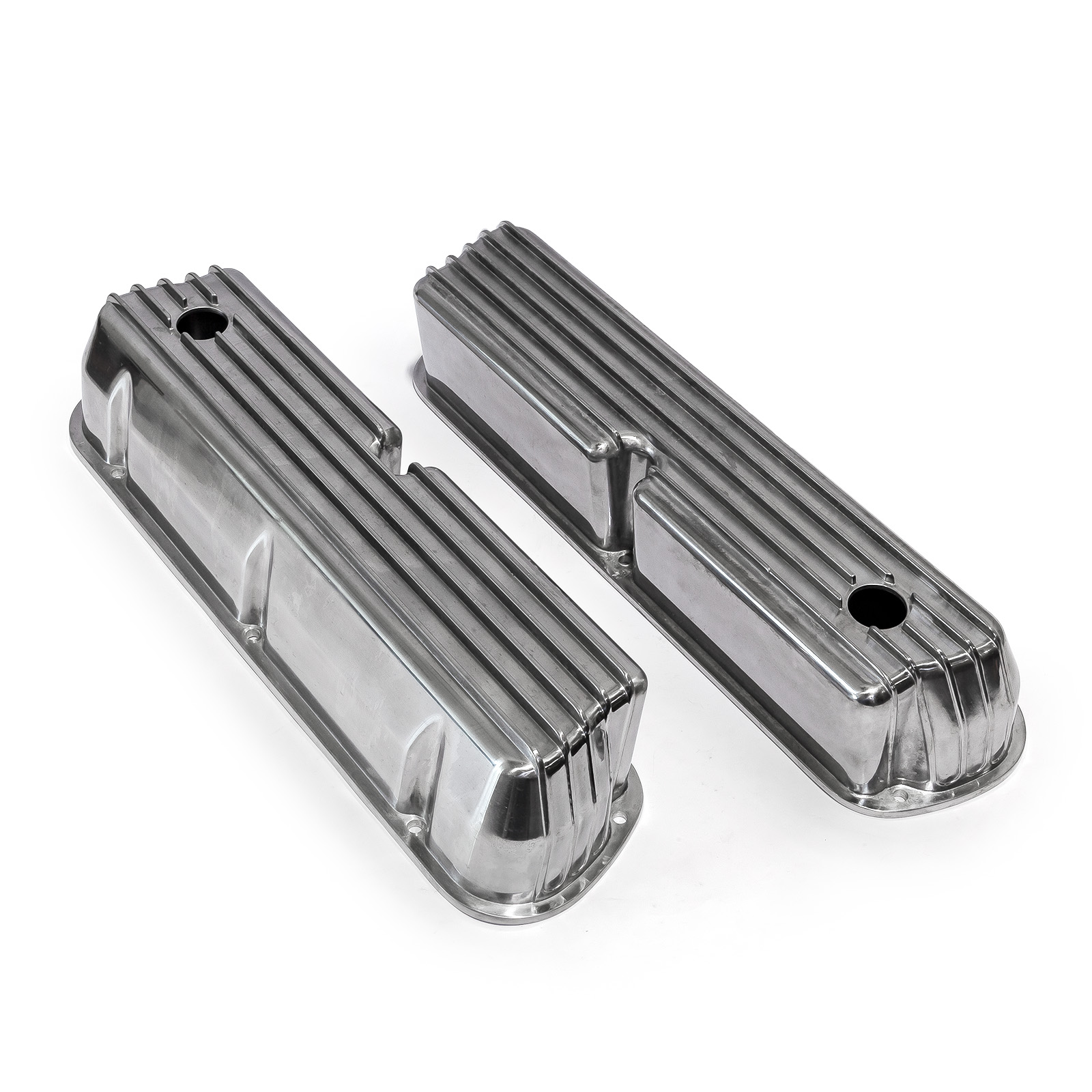 Speedmaster® PCE314.1083.08 Ford SB 289 302 351 Windsor Nostalgic Finned Aluminum Valve Covers Tall w/Hole
