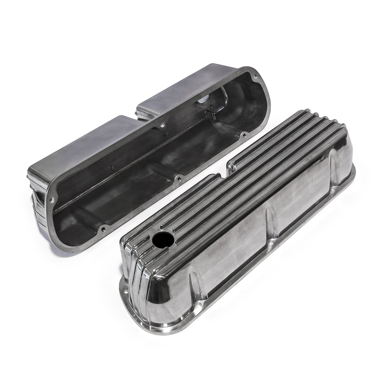 Speedmaster® PCE314.1083.08 Ford SB 289 302 351 Windsor Nostalgic Finned Aluminum Valve Covers Tall w/Hole