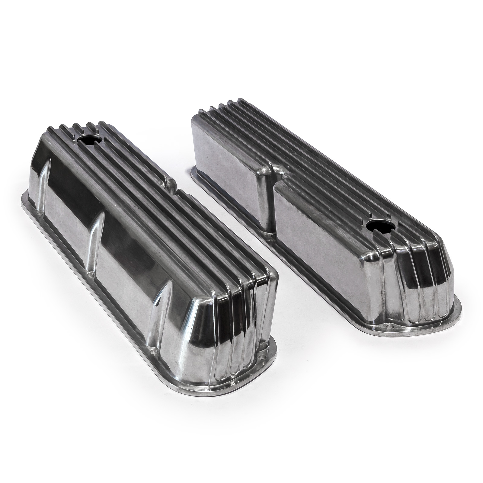 Speedmaster® PCE314.1083.08 Ford SB 289 302 351 Windsor Nostalgic Finned Aluminum Valve Covers Tall w/Hole