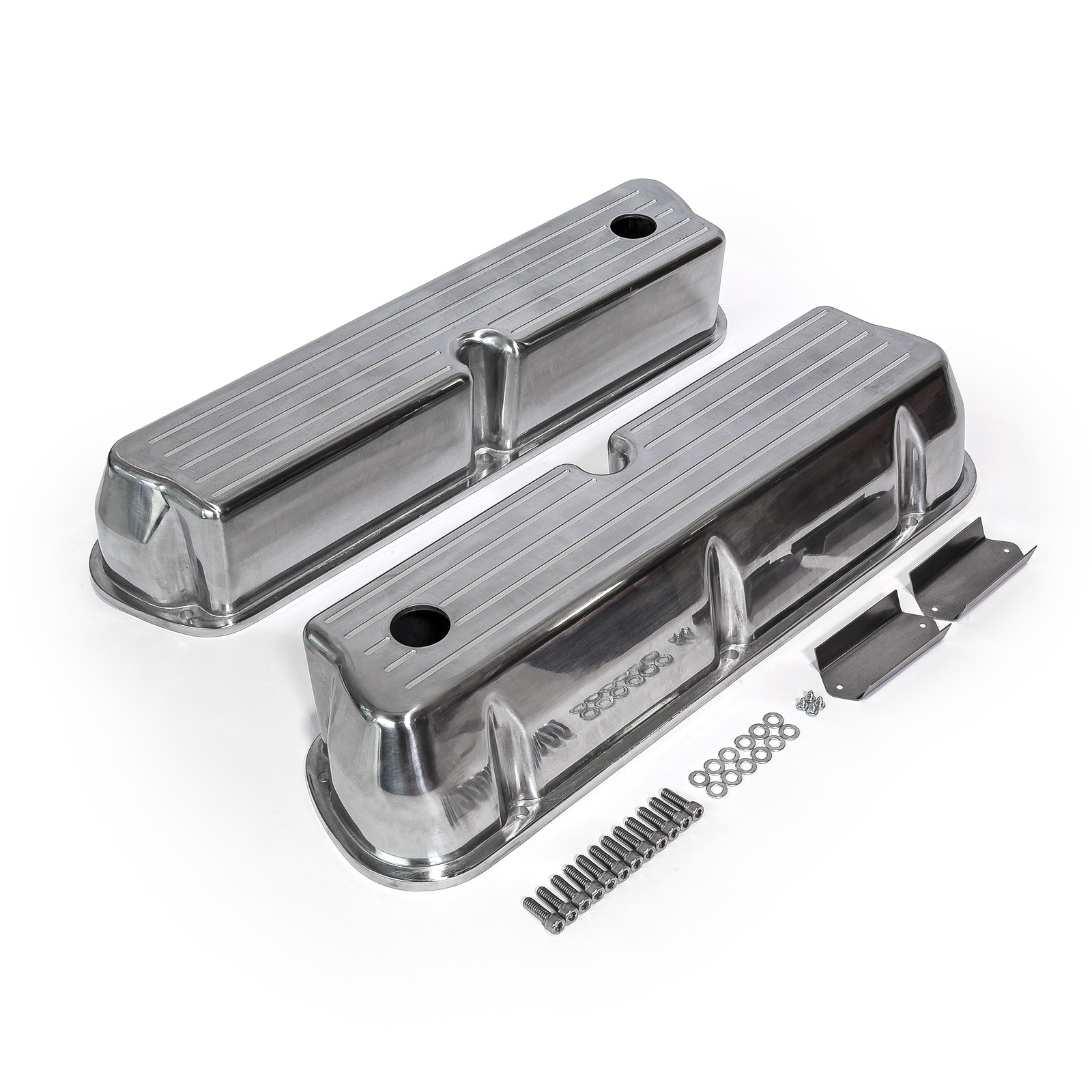 Speedmaster® PCE314.1083.10 Ford SB 289 302 351 Windsor Polished Alum. Ball Milled Valve Covers Tall w/Hole