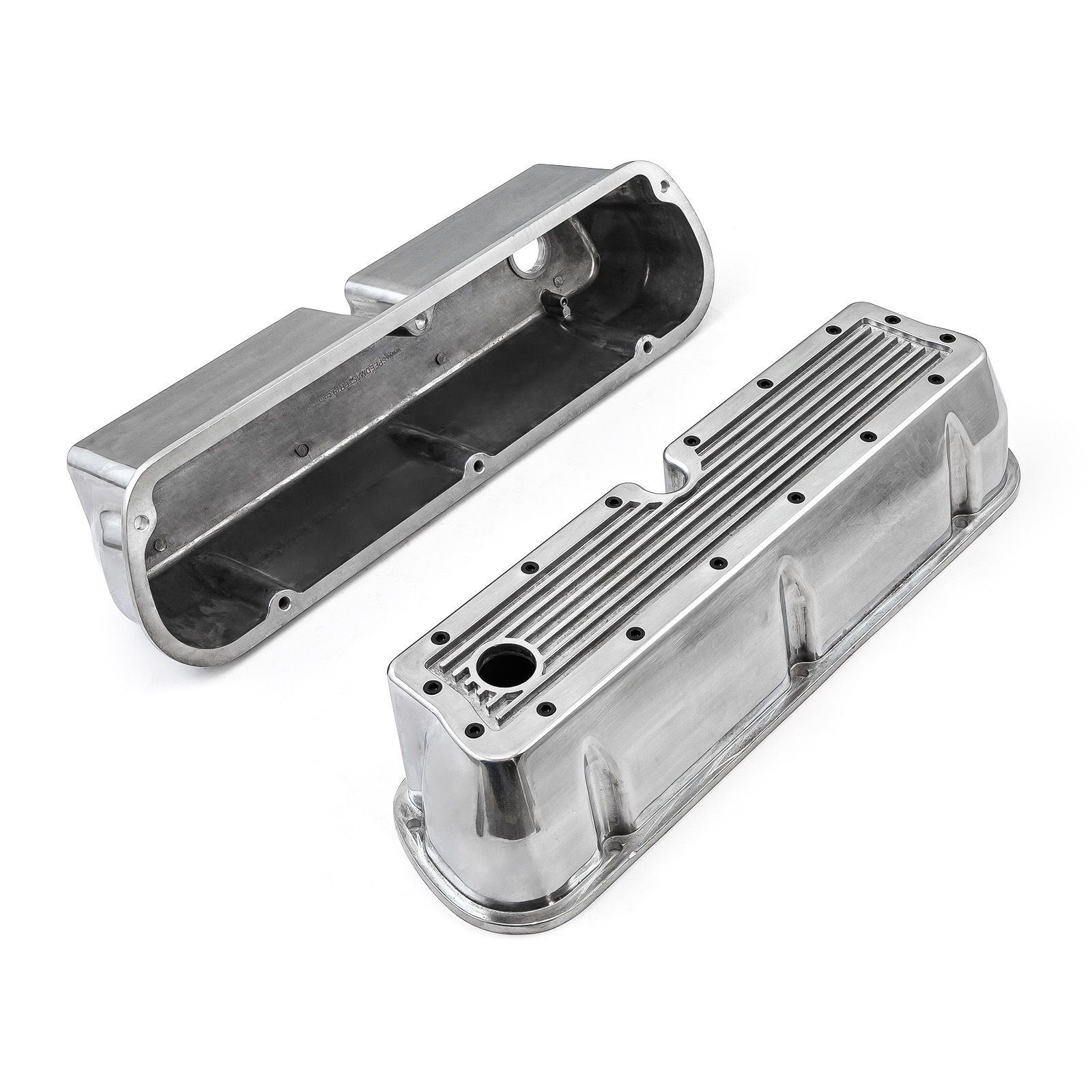 Speedmaster® PCE314.1083.11 Ford SB 289 302 351 Windsor Polished Ribbed Aluminum Valve Covers - Tall w/Hole
