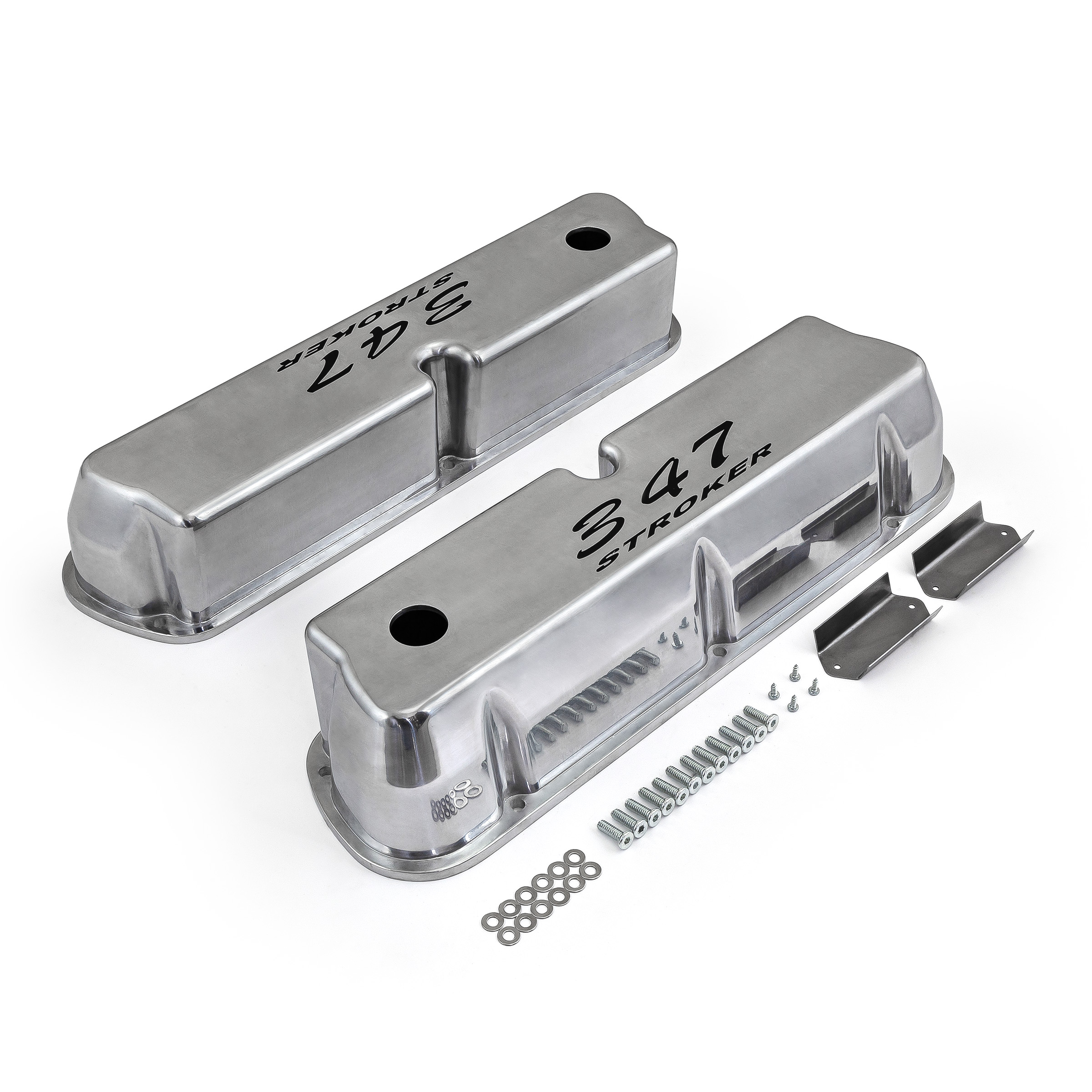 Ford SB 289 302 351w Polished Aluminum 347 Stroker Black Letter Valve Covers
