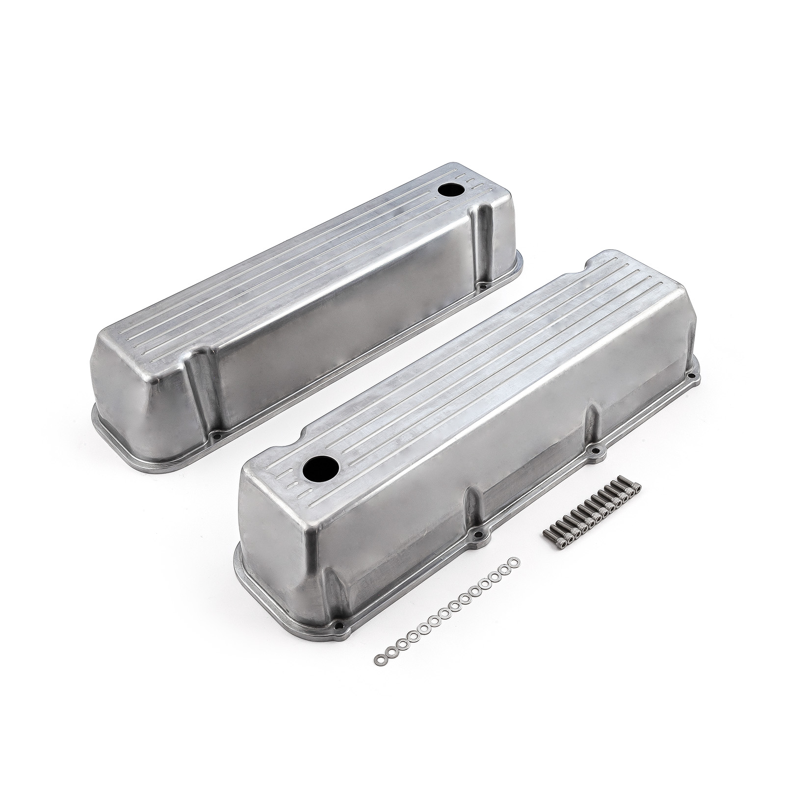 Speedmaster® PCE314.1091.02 Ford 429 460 Polished Aluminum Ball Milled Valve Covers - Tall w/ Hole