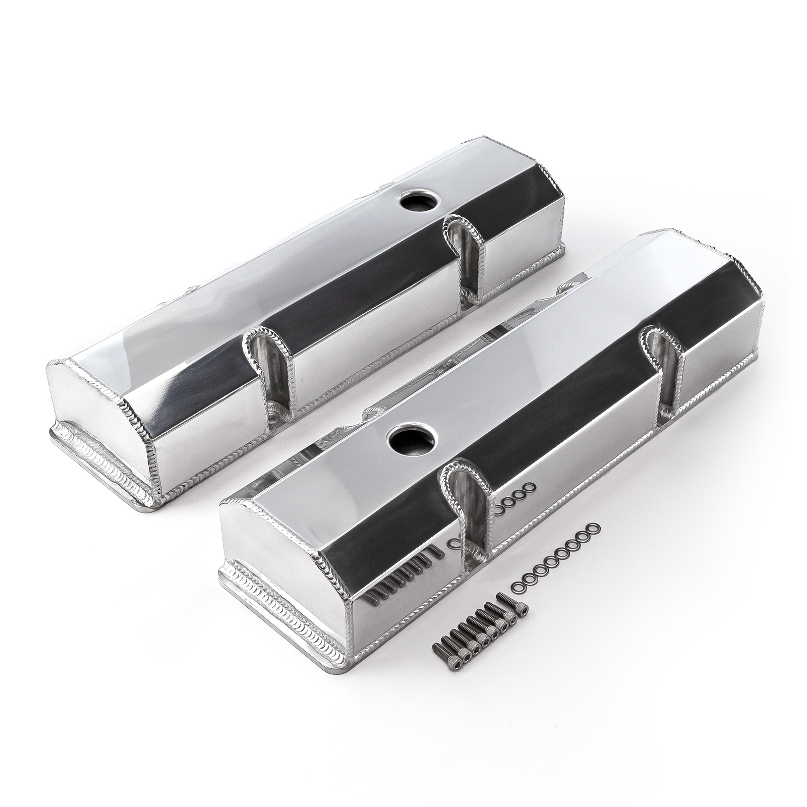 Chevy SBC 350 Fabricated Valve Covers Polished Tall w/ Hole