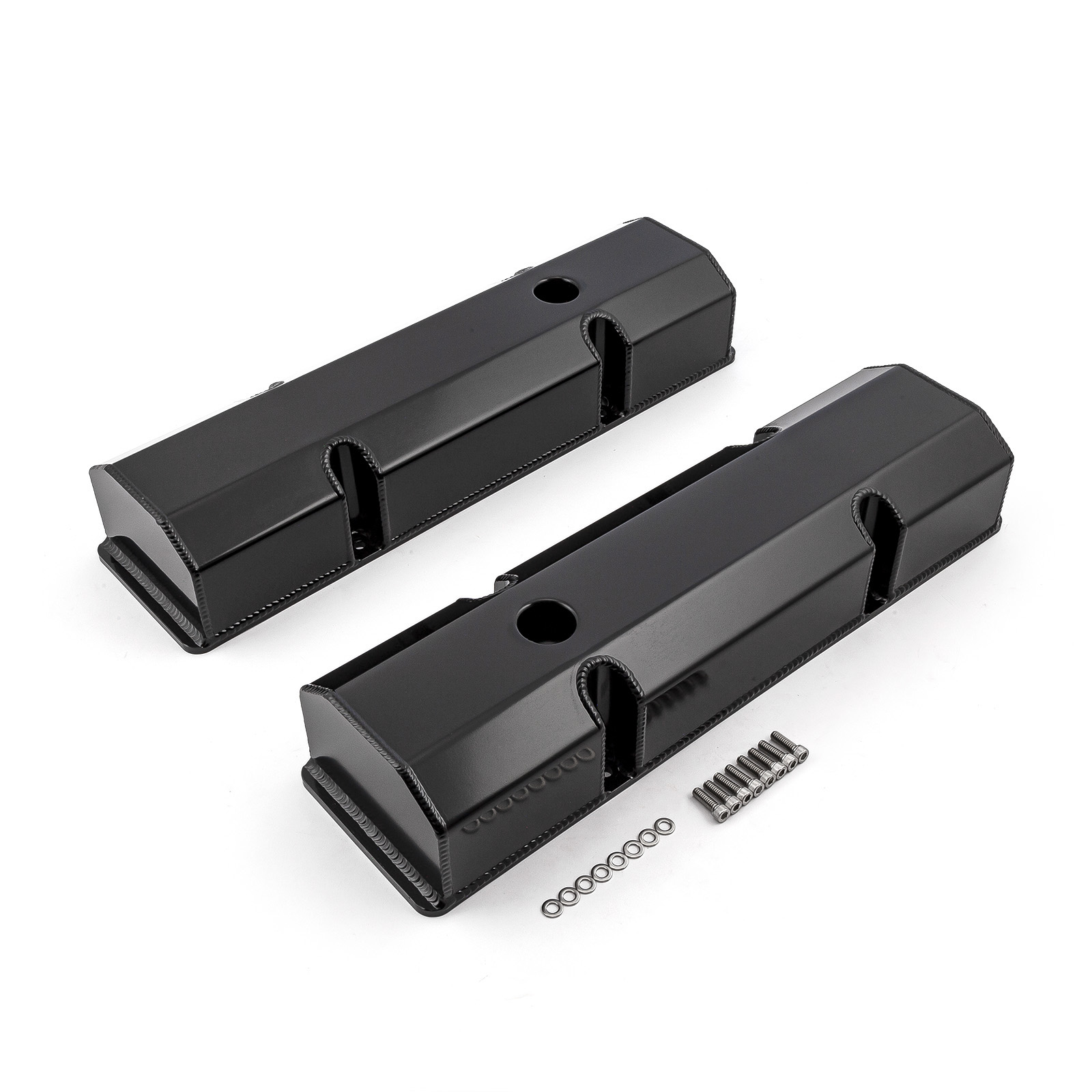 Chevy SBC 350 Fabricated Valve Covers Black Tall w/ Hole