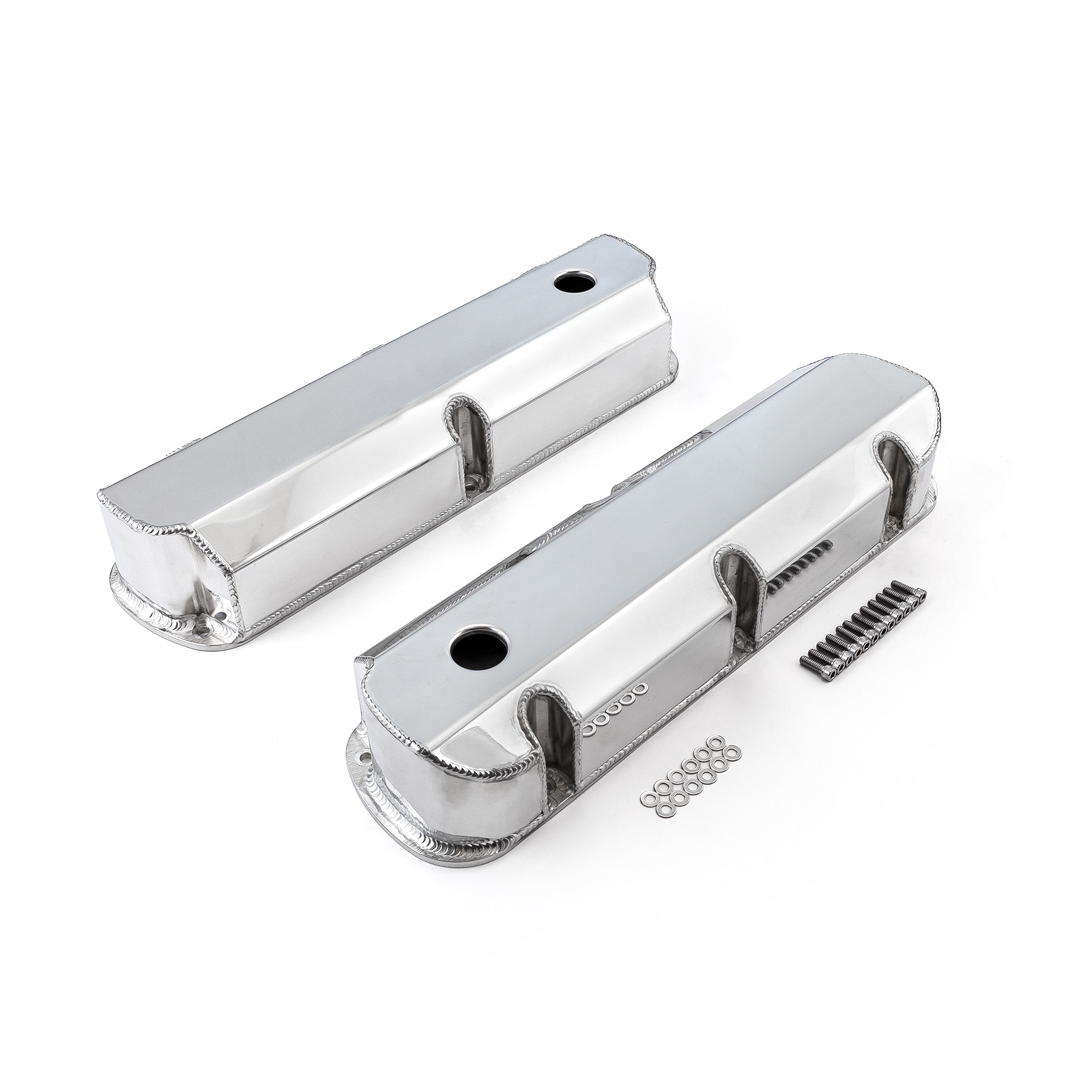 Ford SB 289 302 351 Windsor Fabricated Valve Covers Polished Tall w/ Hole