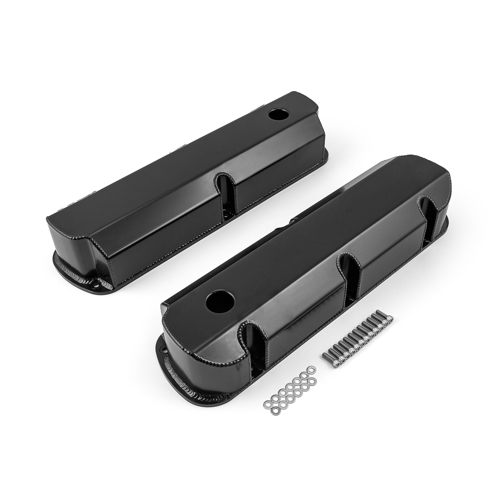 Ford SB 289 302 351 Windsor Fabricated Valve Covers Black Tall w/ Hole