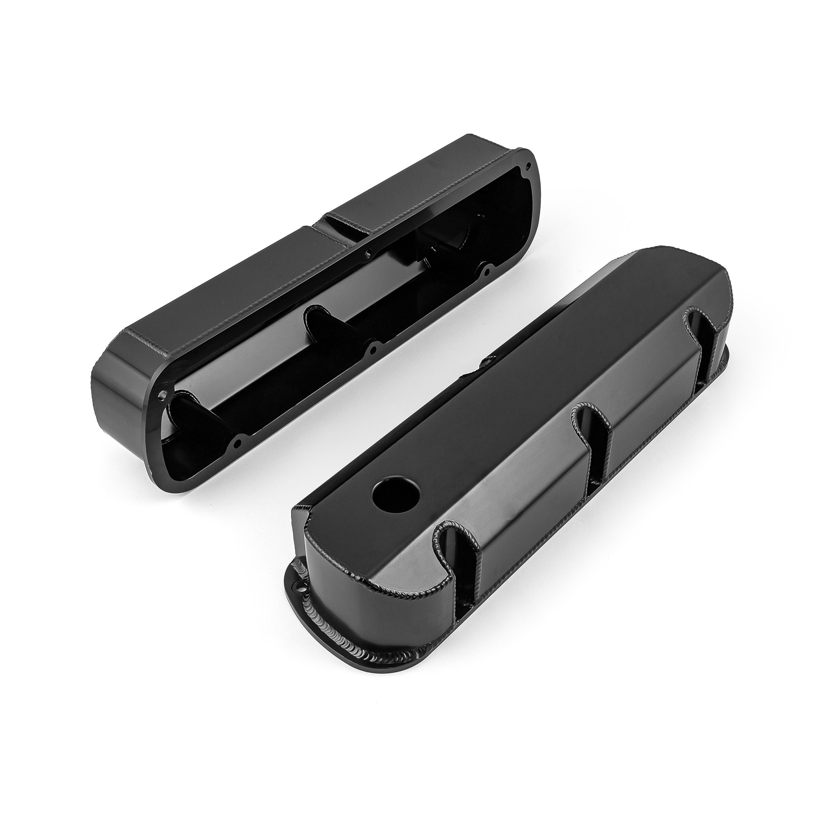 Speedmaster® PCE314.1113.03 Ford SB 289 302 351 Windsor Fabricated Valve Covers Black Tall w/ Hole