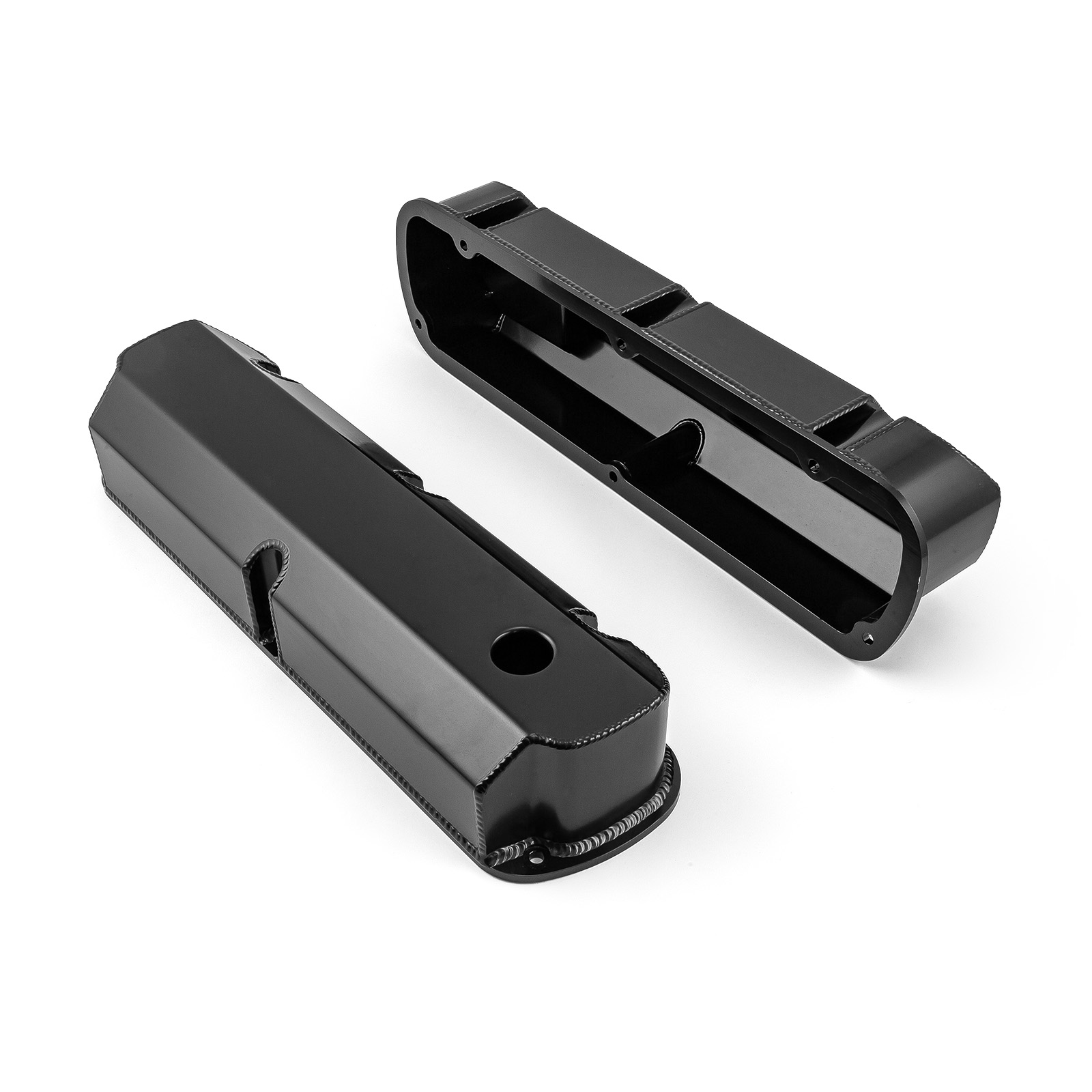 Speedmaster® PCE314.1113.03 Ford SB 289 302 351 Windsor Fabricated Valve Covers Black Tall w/ Hole