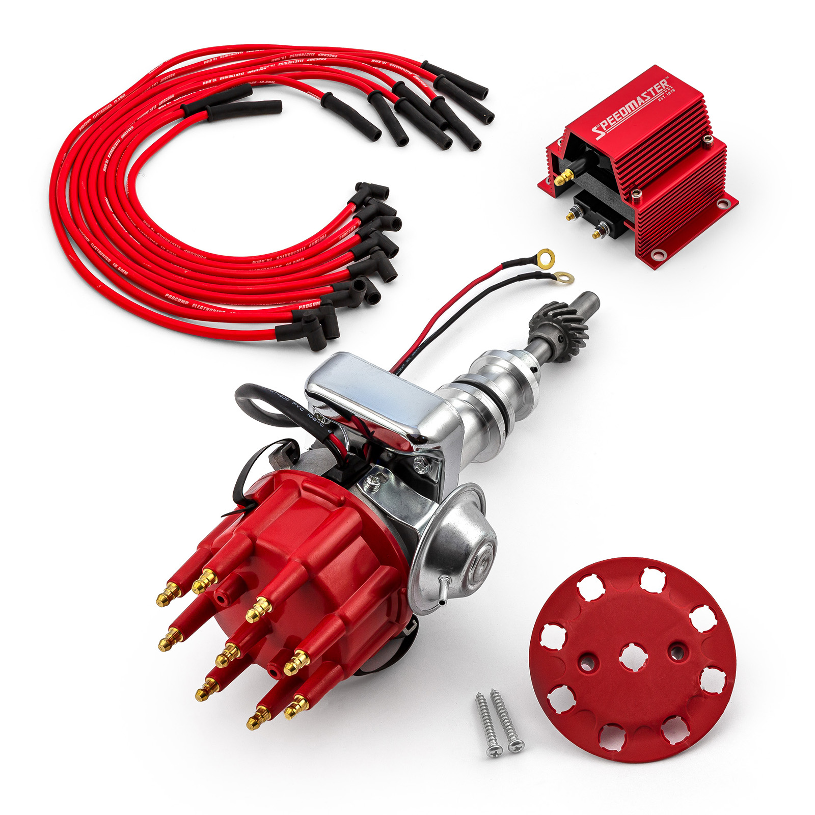 Ford 351W Windsor Ready-to-run Distributor w/Coil & Wire Leads [Red]