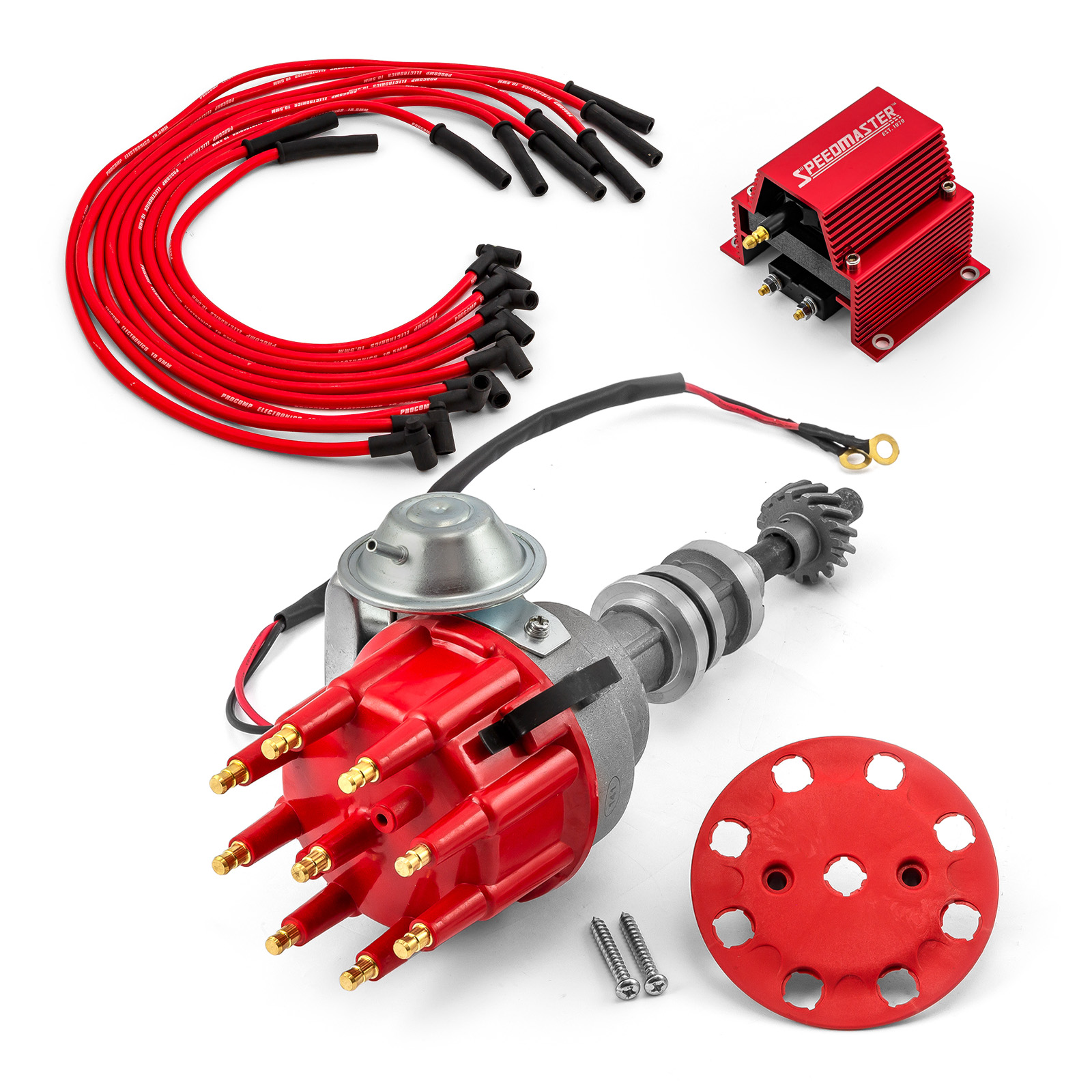 Ford 302 351C Cleveland Early 460 Ready-to-run Distributor w/Coil & Wire Leads [Red]