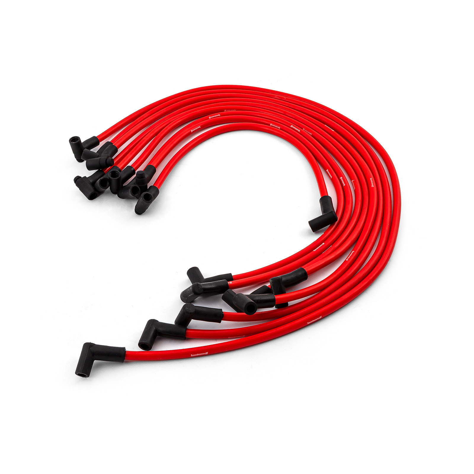 Speedmaster® PCE390.1012.03 Universal 90 Deg to 90 Deg Under Covers Male Red Spark Plug Wires Suits Chevy