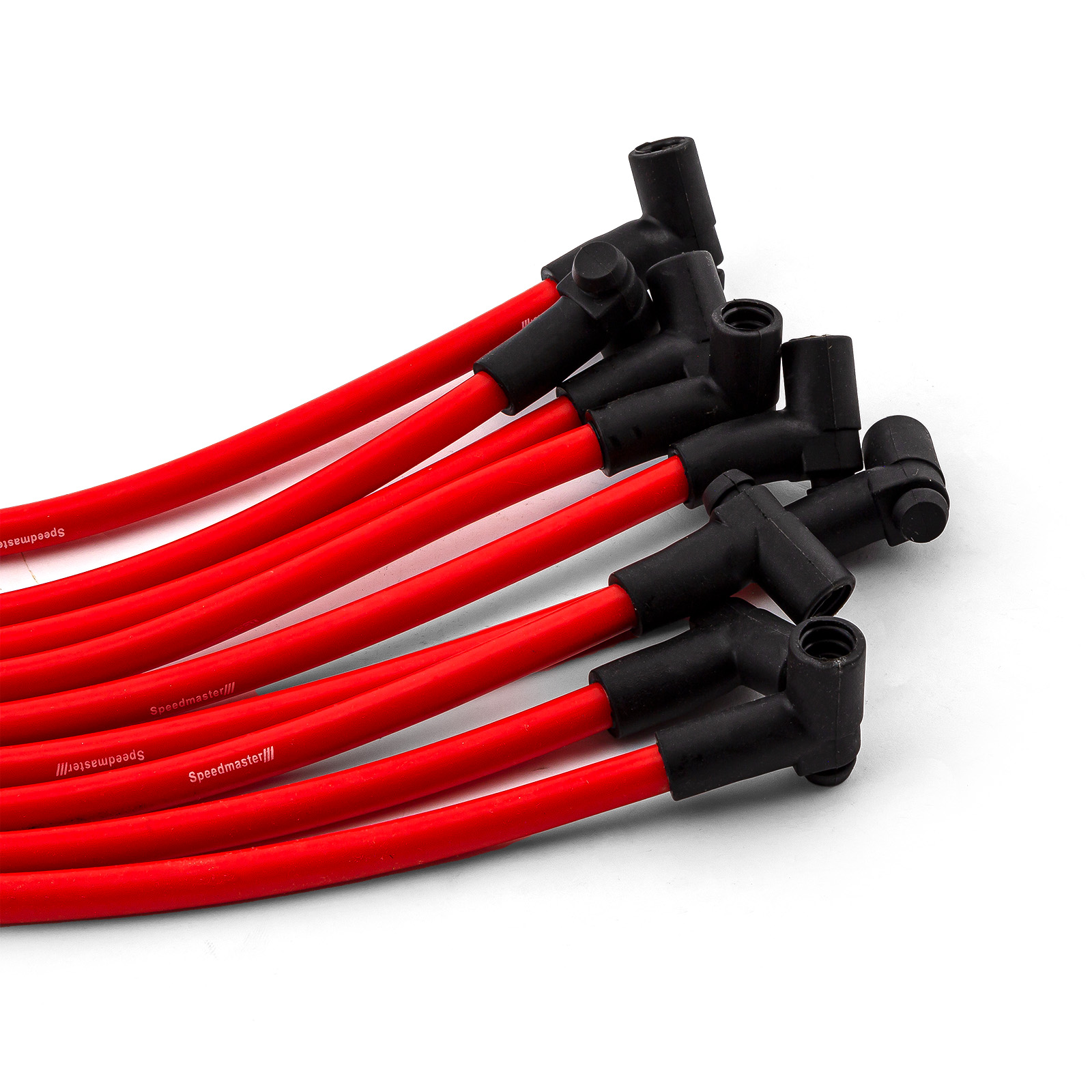 Speedmaster® PCE390.1012.03 Universal 90 Deg to 90 Deg Under Covers Male Red Spark Plug Wires Suits Chevy