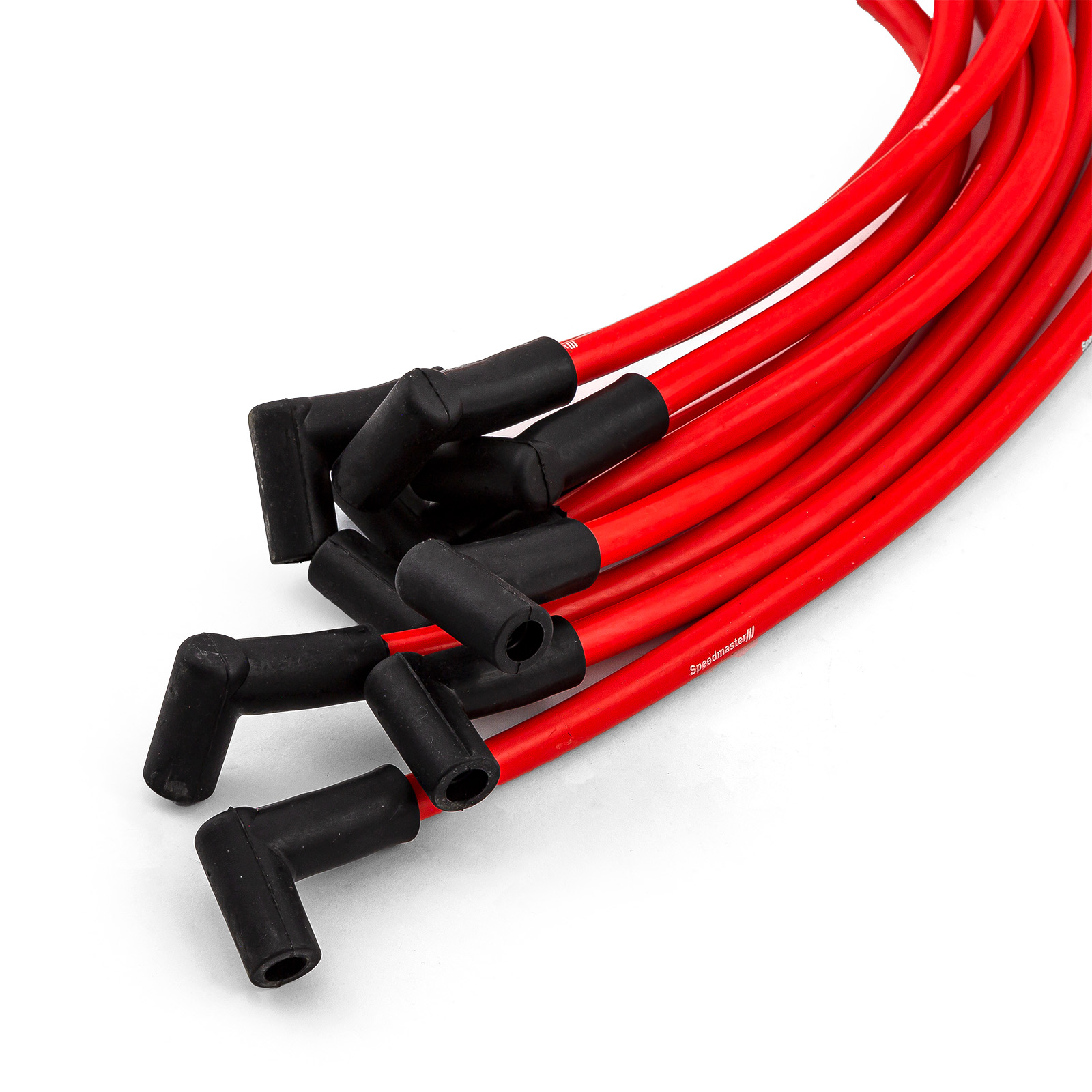 Speedmaster® PCE390.1012.03 Universal 90 Deg to 90 Deg Under Covers Male Red Spark Plug Wires Suits Chevy