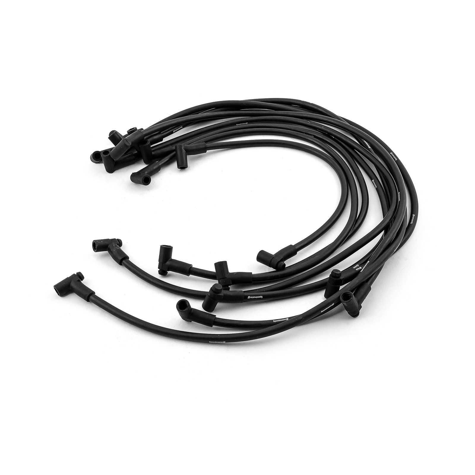 Speedmaster® PCE390.1012.01 Universal 90 Deg to 90 Deg Under Covers Male Black Spark Plug Wires Suits Chevy