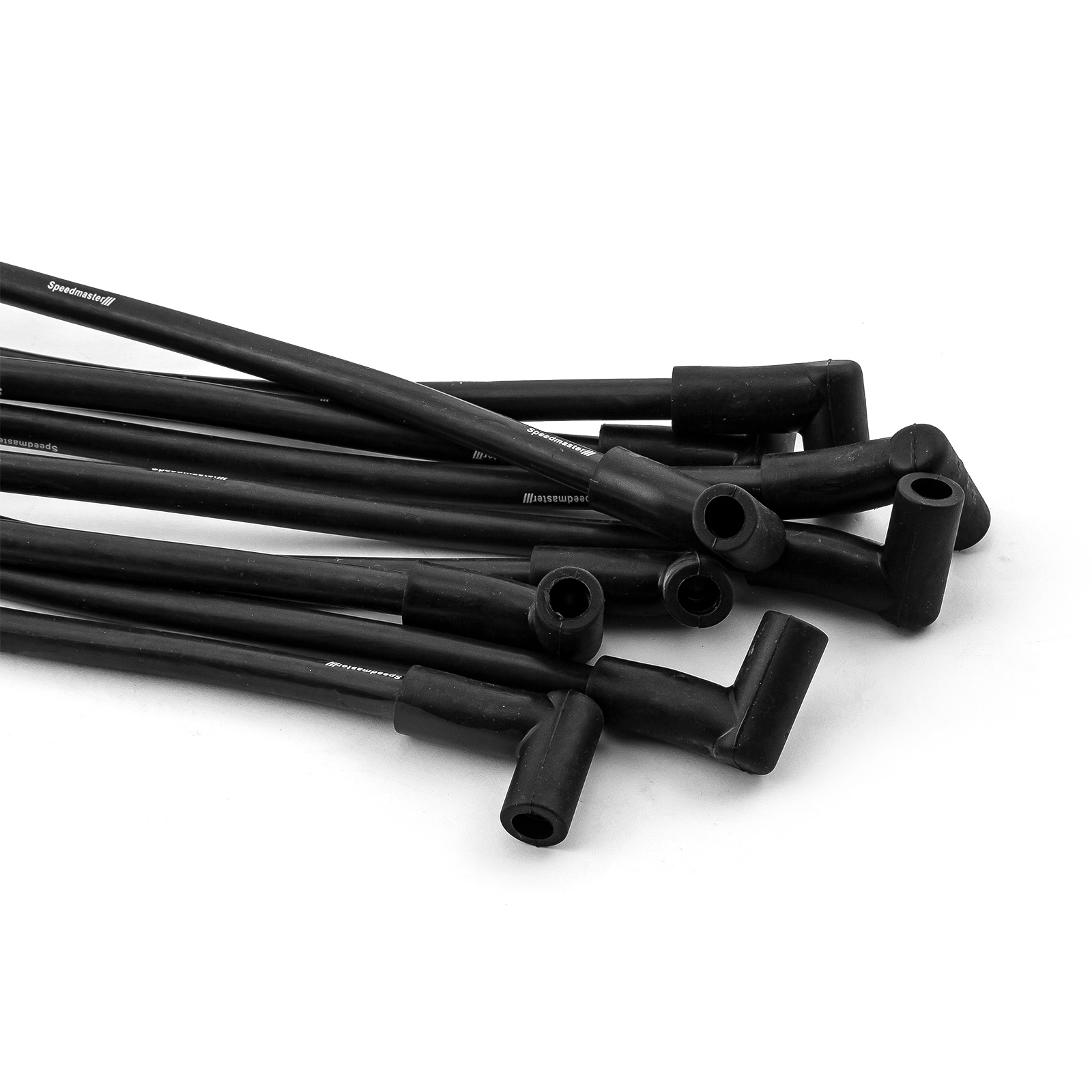 Speedmaster® PCE390.1012.01 Universal 90 Deg to 90 Deg Under Covers Male Black Spark Plug Wires Suits Chevy