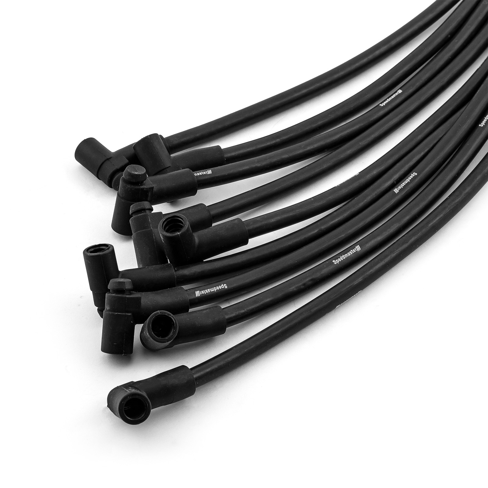 Speedmaster® PCE390.1012.01 Universal 90 Deg to 90 Deg Under Covers Male Black Spark Plug Wires Suits Chevy