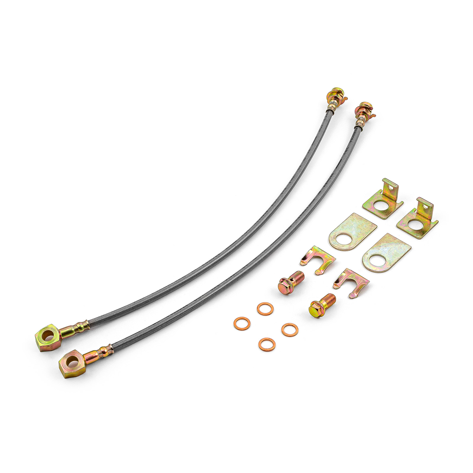 7/16" Banjo 18" Long Stainless Steel Brake Lines(Pair) with Hardware