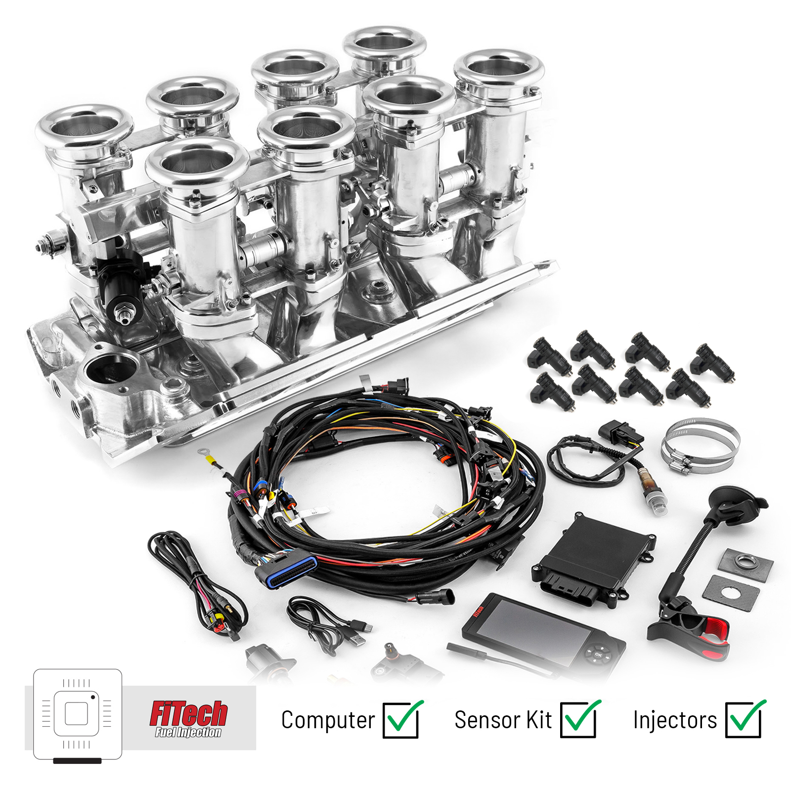 Speedmaster® 1-135-001-02 Chevy BBC 454 Downdraft + FiTech Ultra EFI Fuel Injection System [Polished]