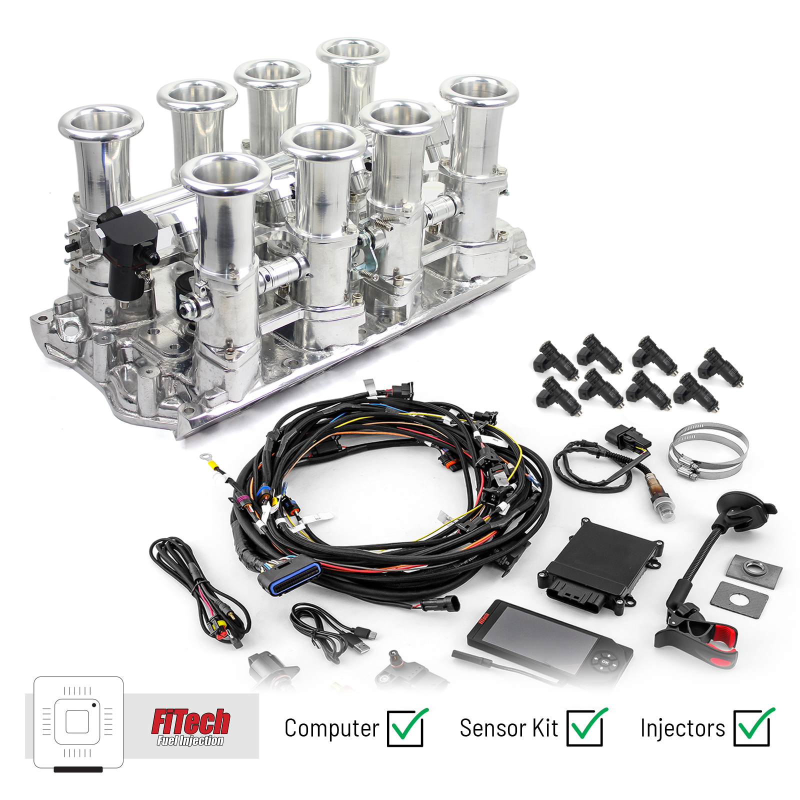 Speedmaster® 1-135-005-02 Ford 351W Windsor Downdraft + FiTech Ultra EFI Fuel Injection System [Polished]