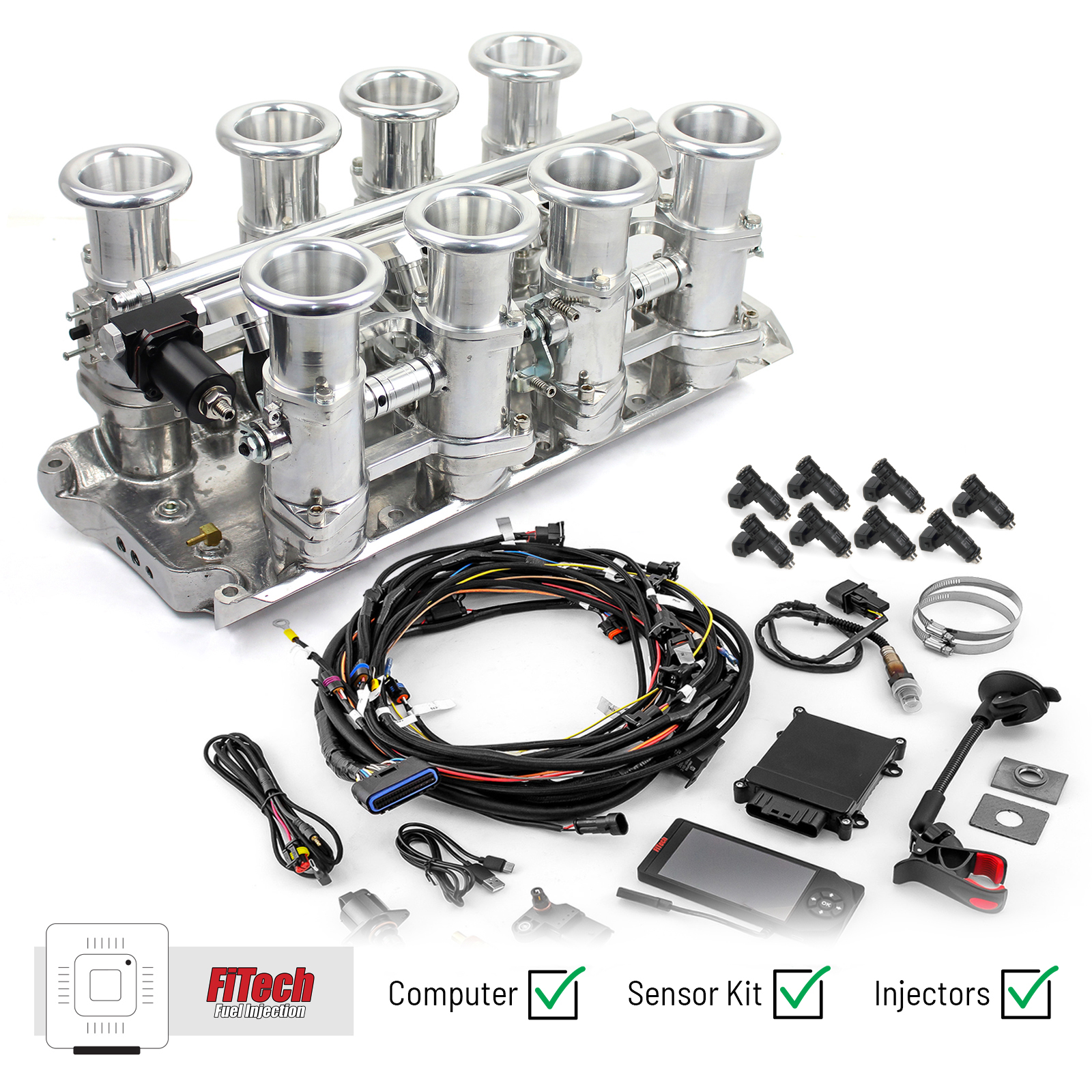 Speedmaster® 1-135-009-02 Ford SB 289 302W Downdraft + FiTech Ultra EFI Fuel Injection System [Polished]