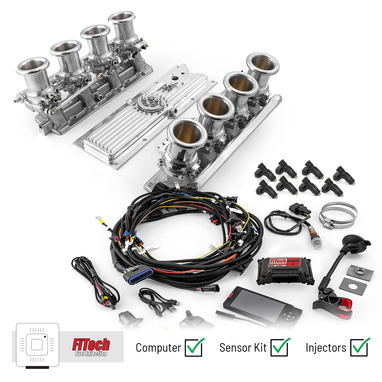 Speedmaster® 1-135-016-02 Chevy GM LS1 Downdraft + FiTech Ultra EFI Fuel Injection System [Polished]