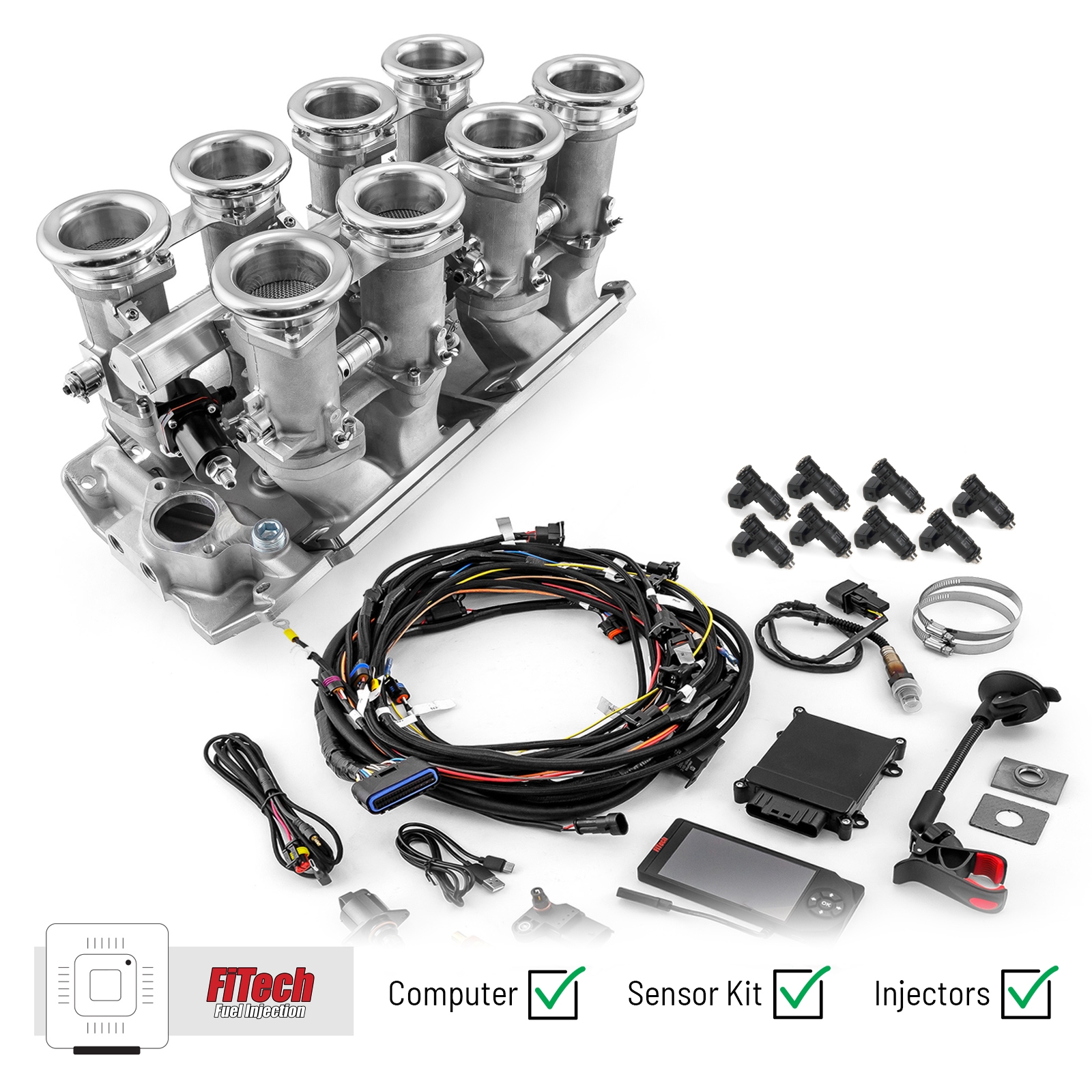 Speedmaster® 1-135-017-02 Chevy BBC 454 Downdraft + FiTech Ultra EFI Fuel Injection System [Satin]