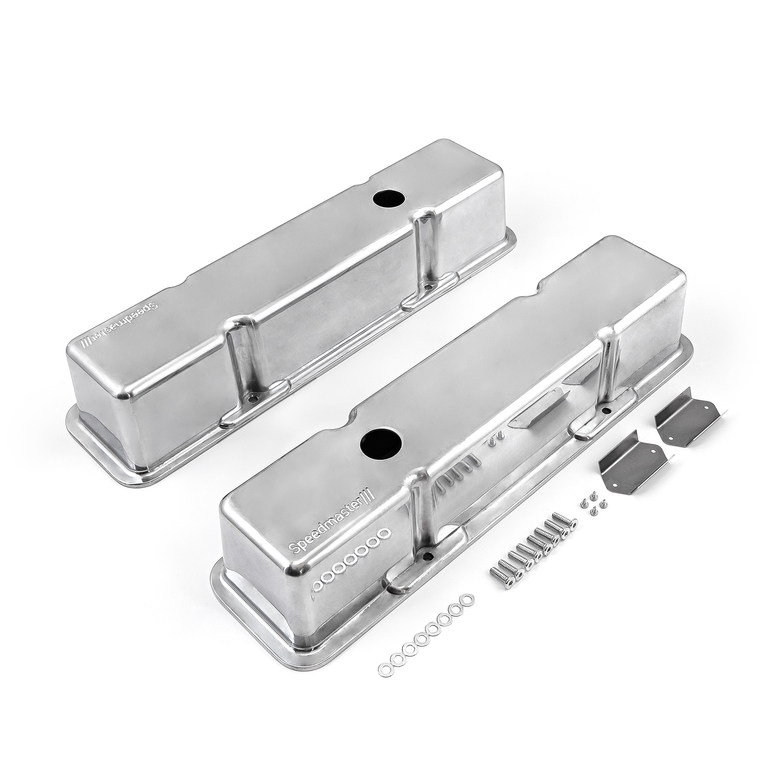 Speedmaster® 1-314-001-01 Chevy SBC 350 Aluminum Valve Covers Tall w/Hole [Polished]