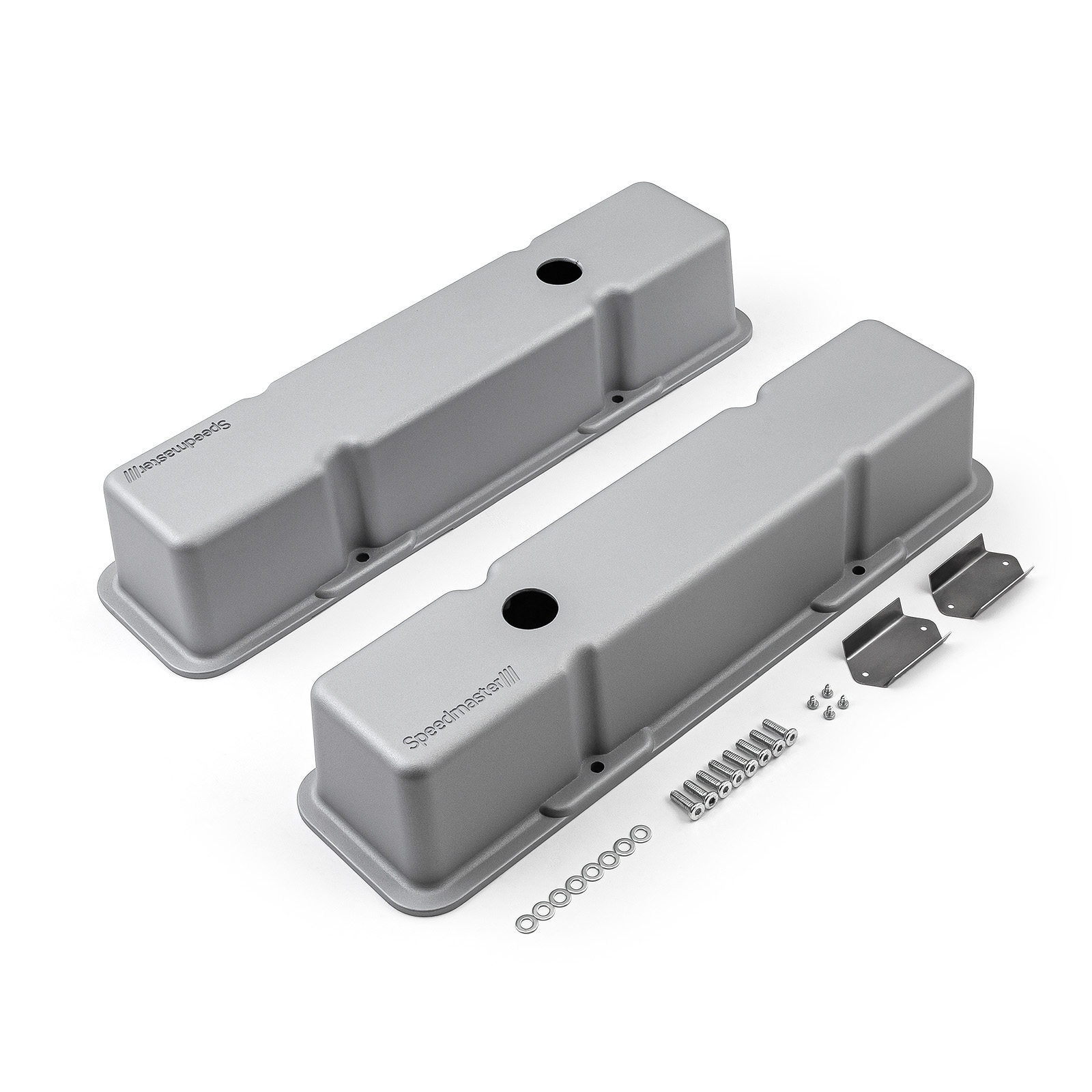 Speedmaster® 1-314-001-02 Chevy SBC 350 Aluminum Valve Covers Tall w/Hole [Silver]