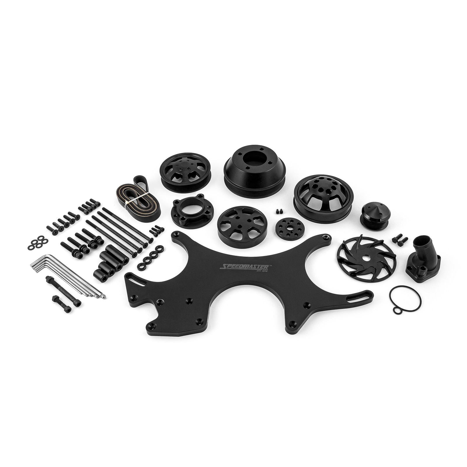 Speedmaster® 1-415-003-02 Ford SB 289 302 351w Aluminum Complete Serpentine Engine Pulley Kit [Black]