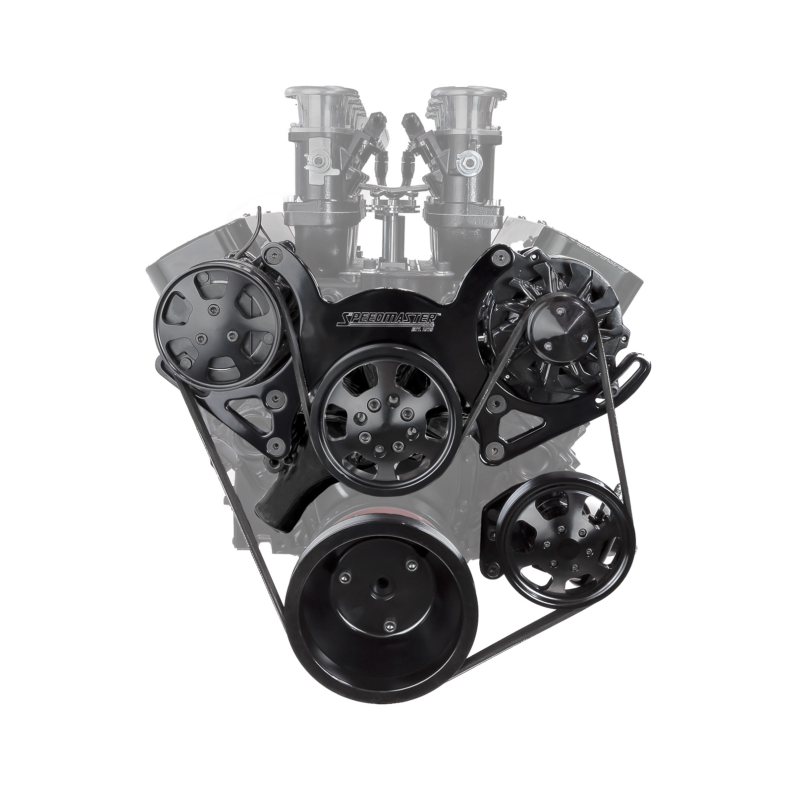Chevy SBC 350 Aluminum Complete Serpentine Belt Drive System Kit [Black]