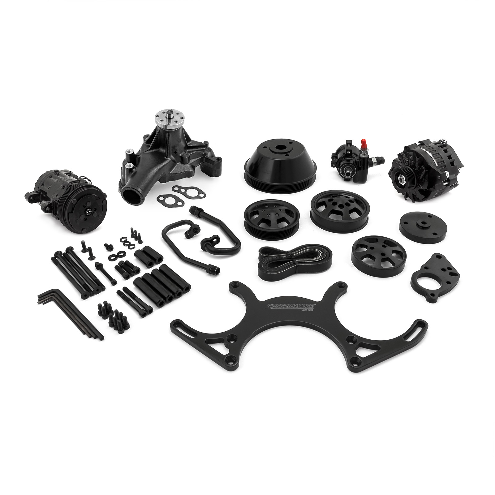 Speedmaster® 1-673-001-01 Chevy SBC 350 Aluminum Complete Serpentine Belt Drive System Kit [Black]
