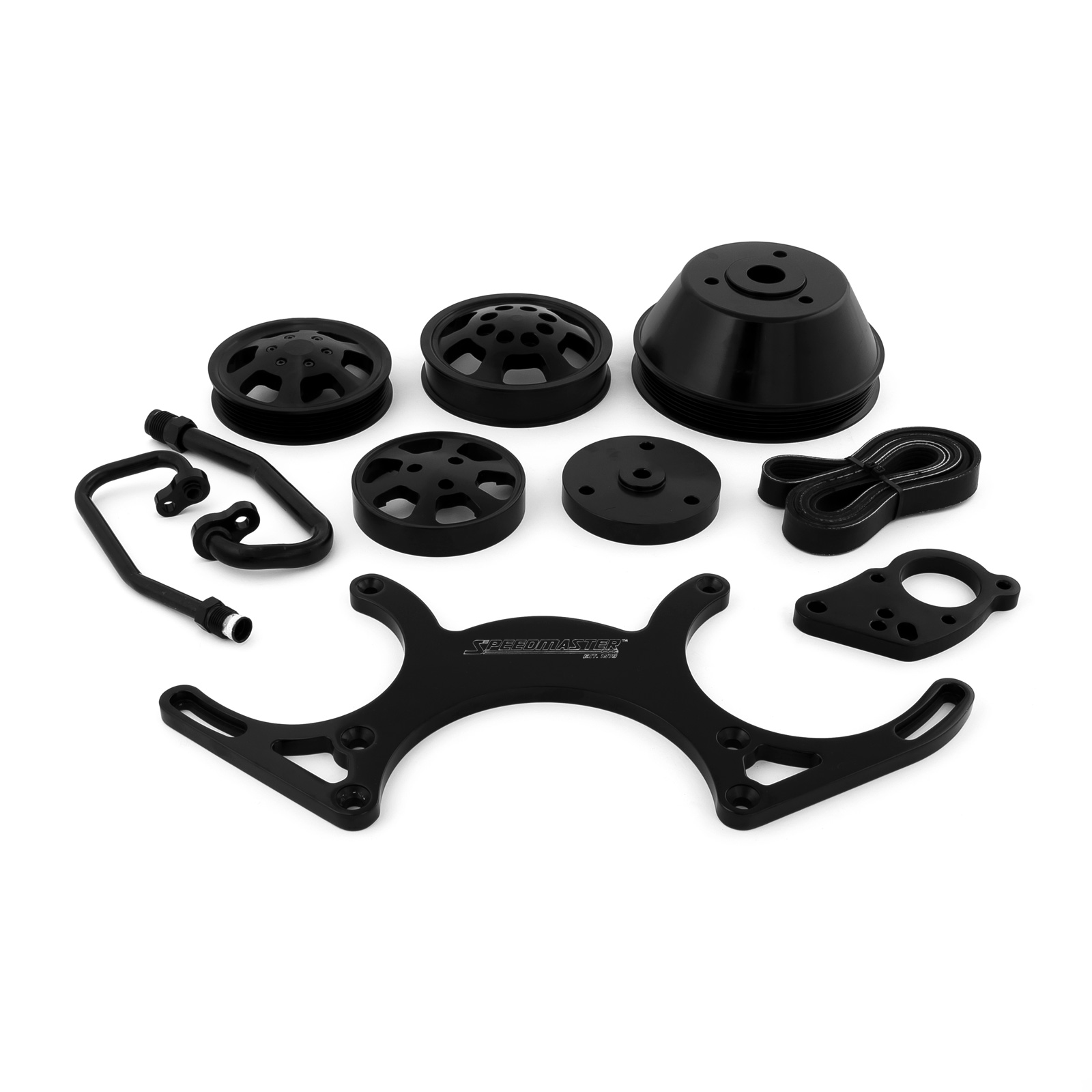 Speedmaster® 1-673-001-01 Chevy SBC 350 Aluminum Complete Serpentine Belt Drive System Kit [Black]