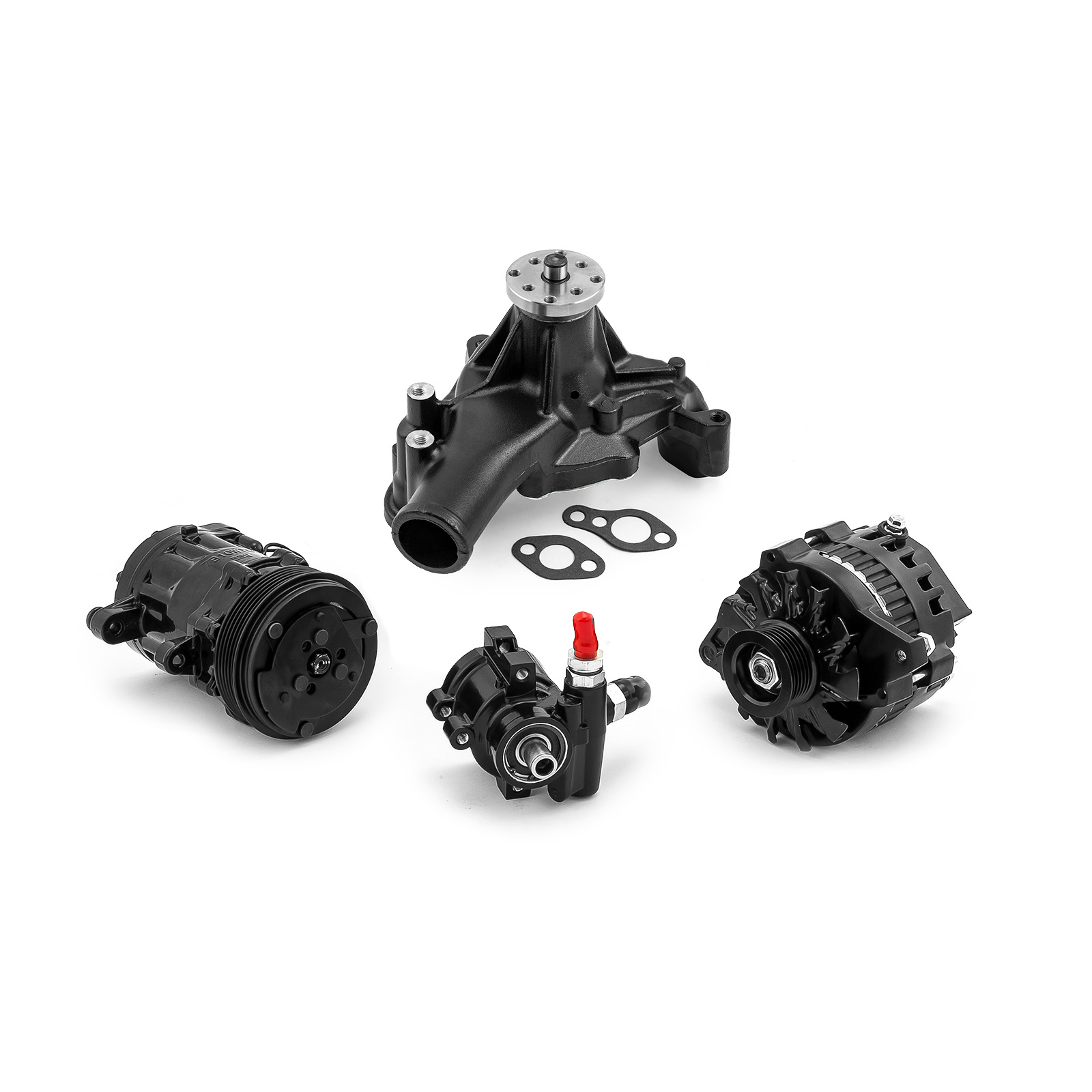 Speedmaster® 1-673-001-01 Chevy SBC 350 Aluminum Complete Serpentine Belt Drive System Kit [Black]