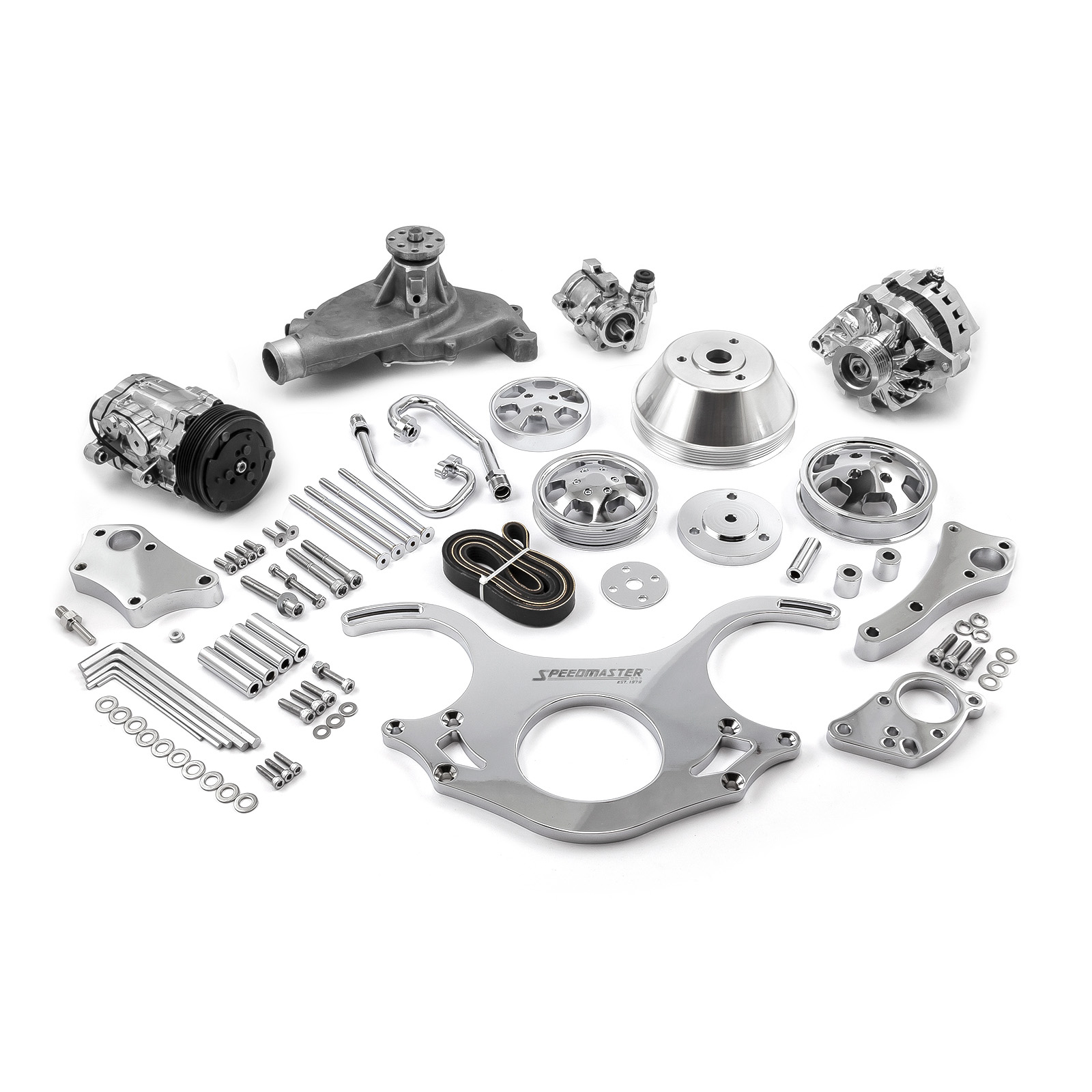 Speedmaster® 1-673-002-01 Chevy BBC 454 Aluminum Complete Serpentine Belt Drive System Kit [Polished]