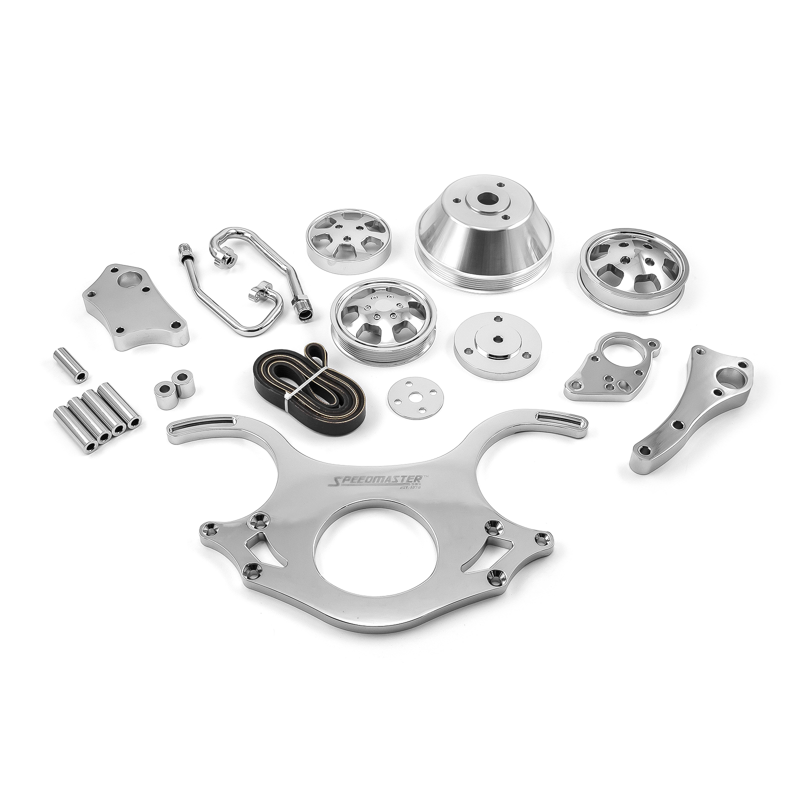 Speedmaster® 1-673-002-01 Chevy BBC 454 Aluminum Complete Serpentine Belt Drive System Kit [Polished]
