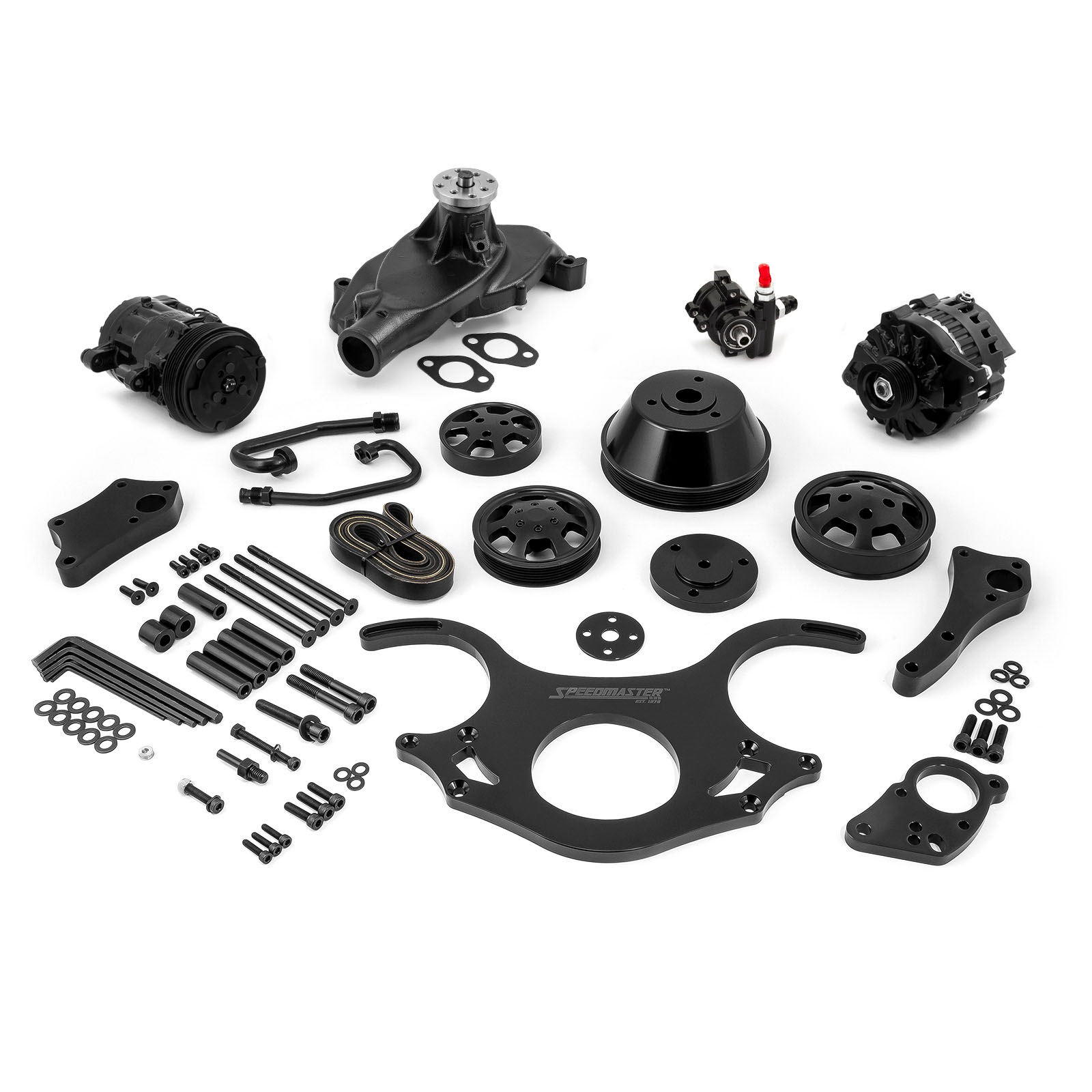 Speedmaster® 1-673-002-02 Chevy BBC 454 Aluminum Complete Serpentine Belt Drive System Kit [Black]