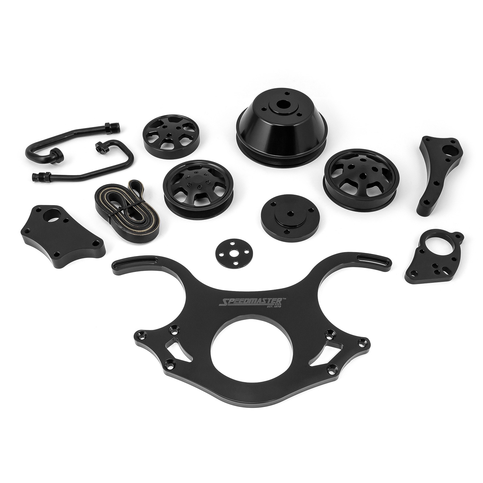 Speedmaster® 1-673-002-02 Chevy BBC 454 Aluminum Complete Serpentine Belt Drive System Kit [Black]