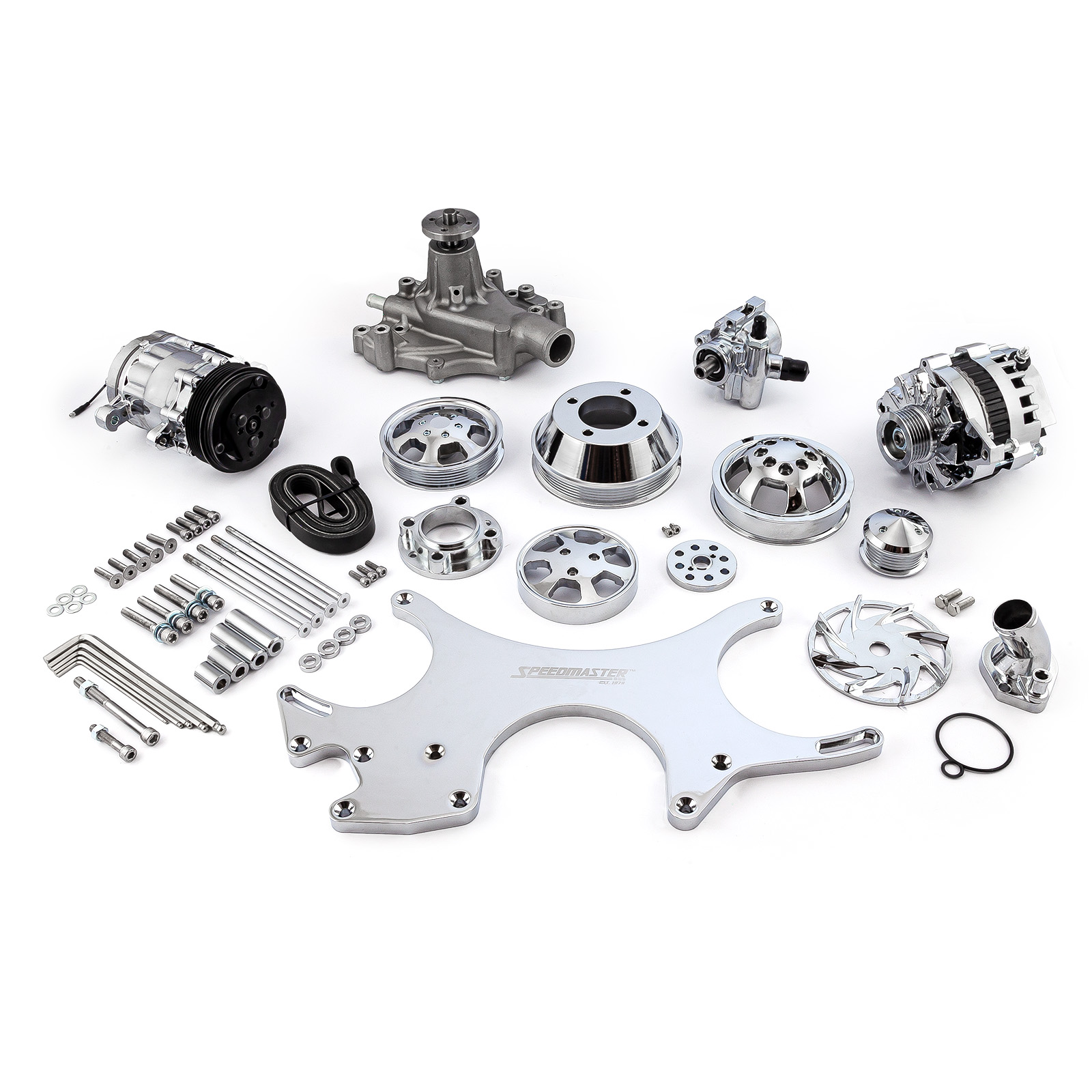 Speedmaster® 1-673-003-01 Ford SB 289 302 351w Aluminum Complete Serpentine Belt Drive System Kit [Polished]
